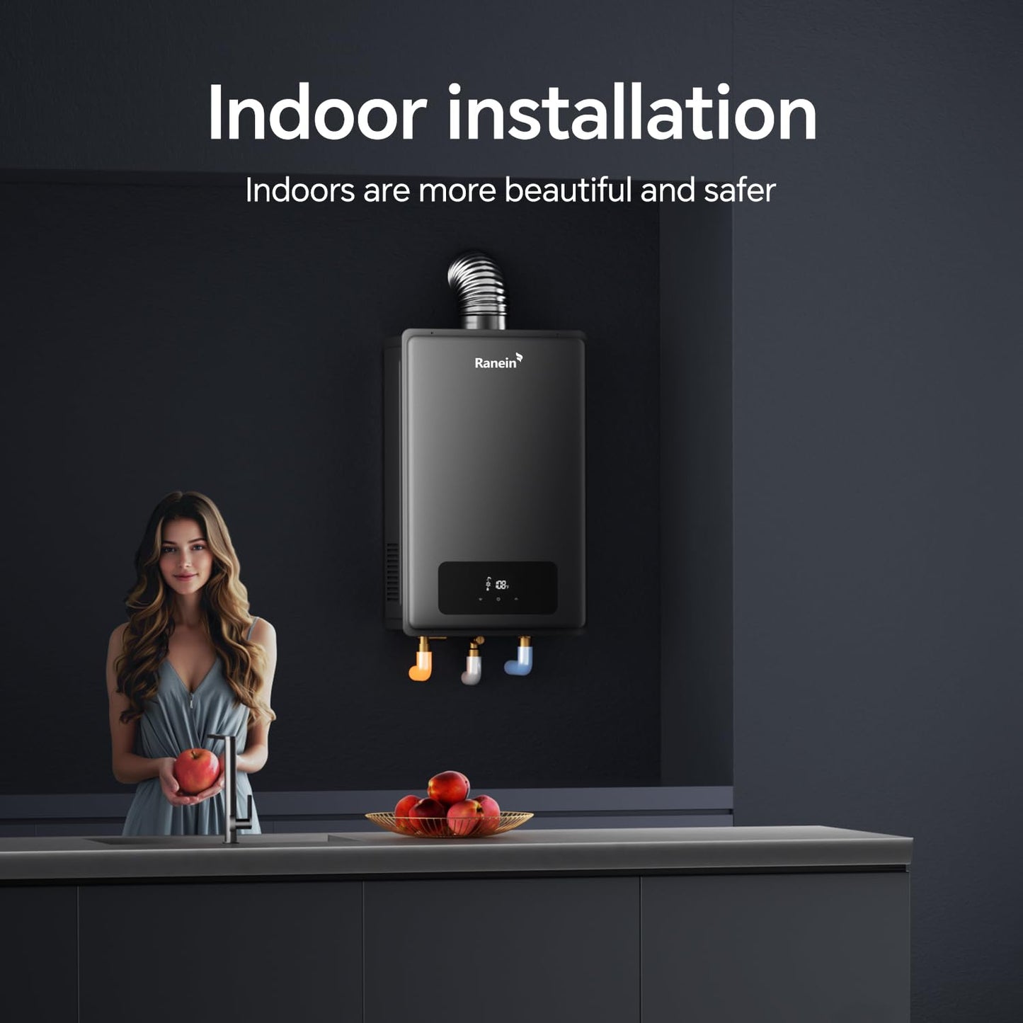 Ranein Natural Gas Tankless Water Heater, Indoor Max 8.5 GPM, 190,000 BTU Instant Hot Water Heater
