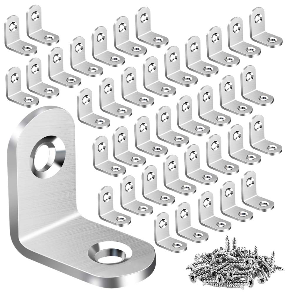 40PCS L Bracket Corner Brace, Stainless Steel L Brackets for Shelves, Metal Corner Bracket, Small Right Angle Brackets for Wood Furniture Chair Drawer Cabinet with 80PCS Screws (0.79 x 0.79 inch)