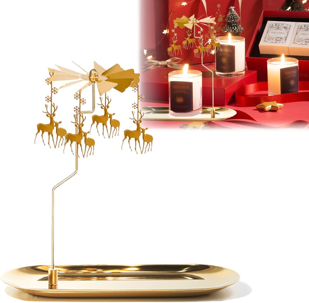 UCINNOVATE Christmas Spinning Candle Holder - Deer Rotating Candlestick Set for Romantic Home Decor | Golden