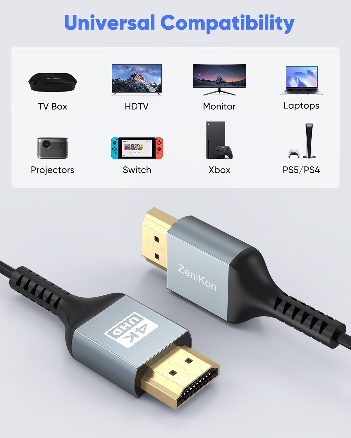 20 4K 20 4K@60Hz, 2K@120Hz, 1080P, 3D PS5/PS4, FT HDMI Cable Thin HDMI Cable, Long HDMI Cord Foot (Slim & Flexible)