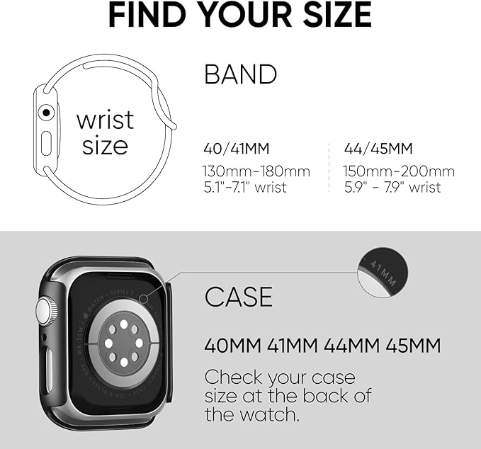Compatible for Apple Watch Band 44mm 45mm and Case with Screen Protector, Soft Silicone Sport Strap Bands and Protective Cover with Tempered Glass for iWatch Series 9 8 7 SE 6 5 4