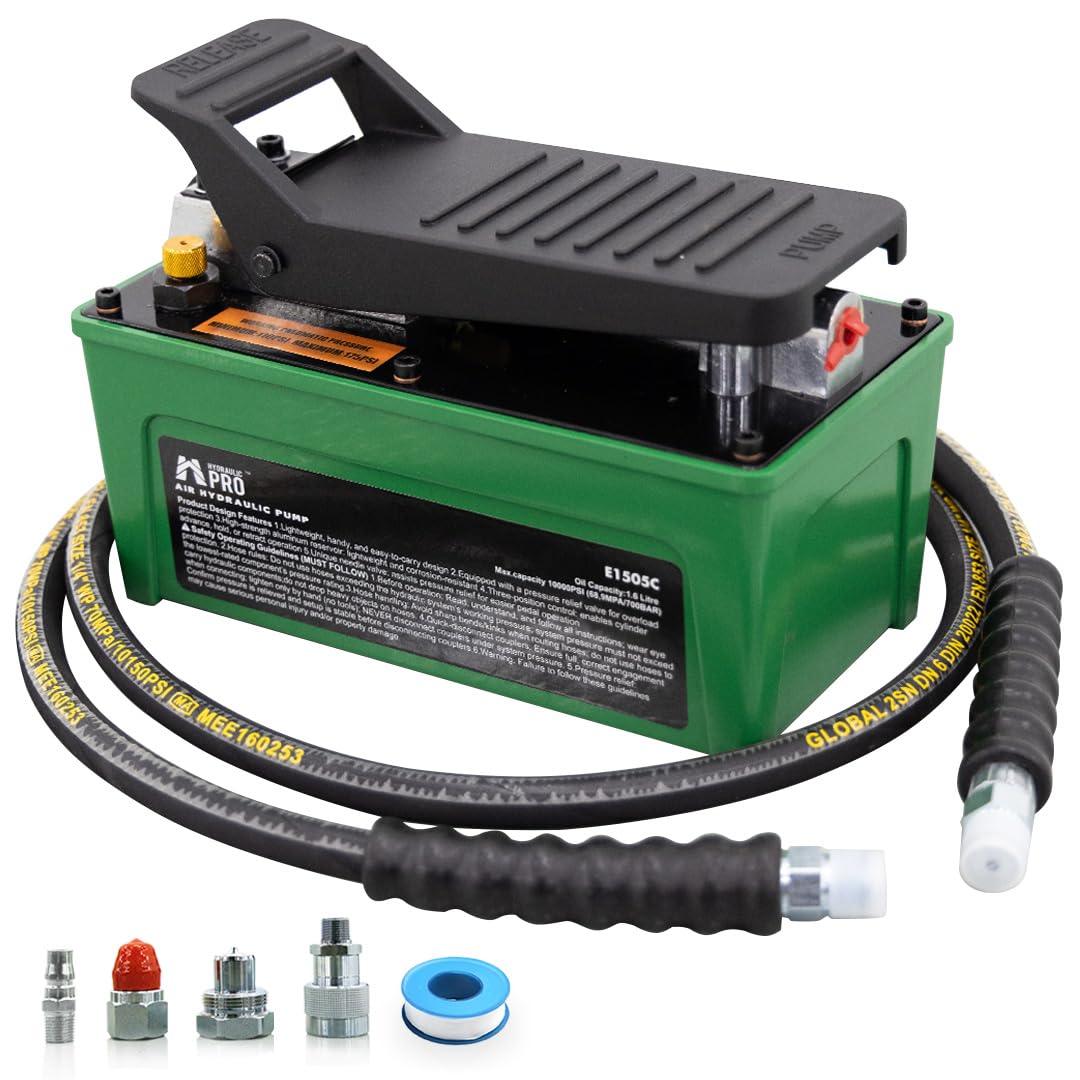 10,000 PSI Air Hydraulic Pump, NPT 3/8" Oil Outlet, NPT 1/4" Inlet, Foot Pedal Hydraulic Pumps with 6.6 ft Hose for for Auto Body Frame Machines, Hydraulic Tools, and Hole Punch