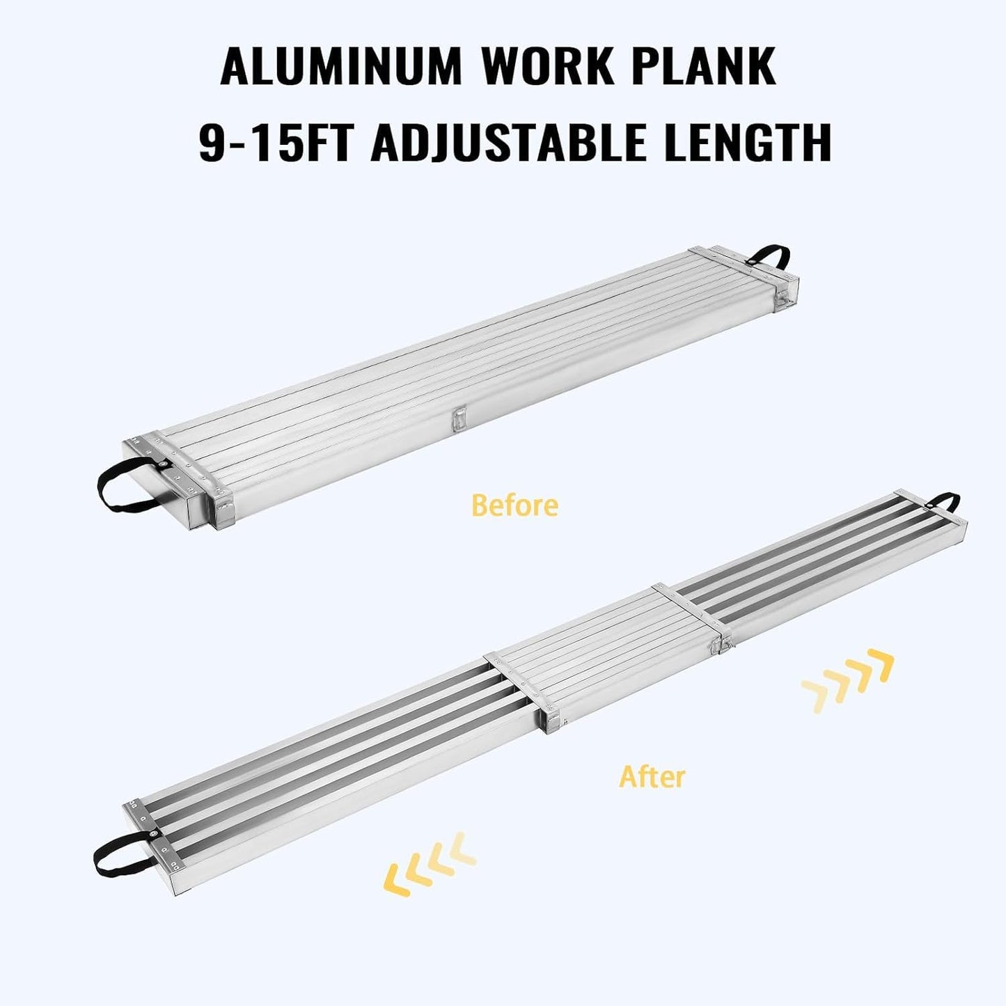 GAOMON Telescoping Work Plank, Aluminum Plank, Adjustable Work Platform 440LBS Capacity, Extension Scaffolding Plank with Skid-Proof Platform, Scaffold Ladder Accessory (9FT-15FT - Sliver)