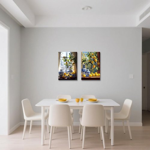 CXHOSTENT Kitchen Lemon Wall Art - 2 Panel Yellow Citrus Fruit Prints for Dining Room Decor | 11x14 Inches