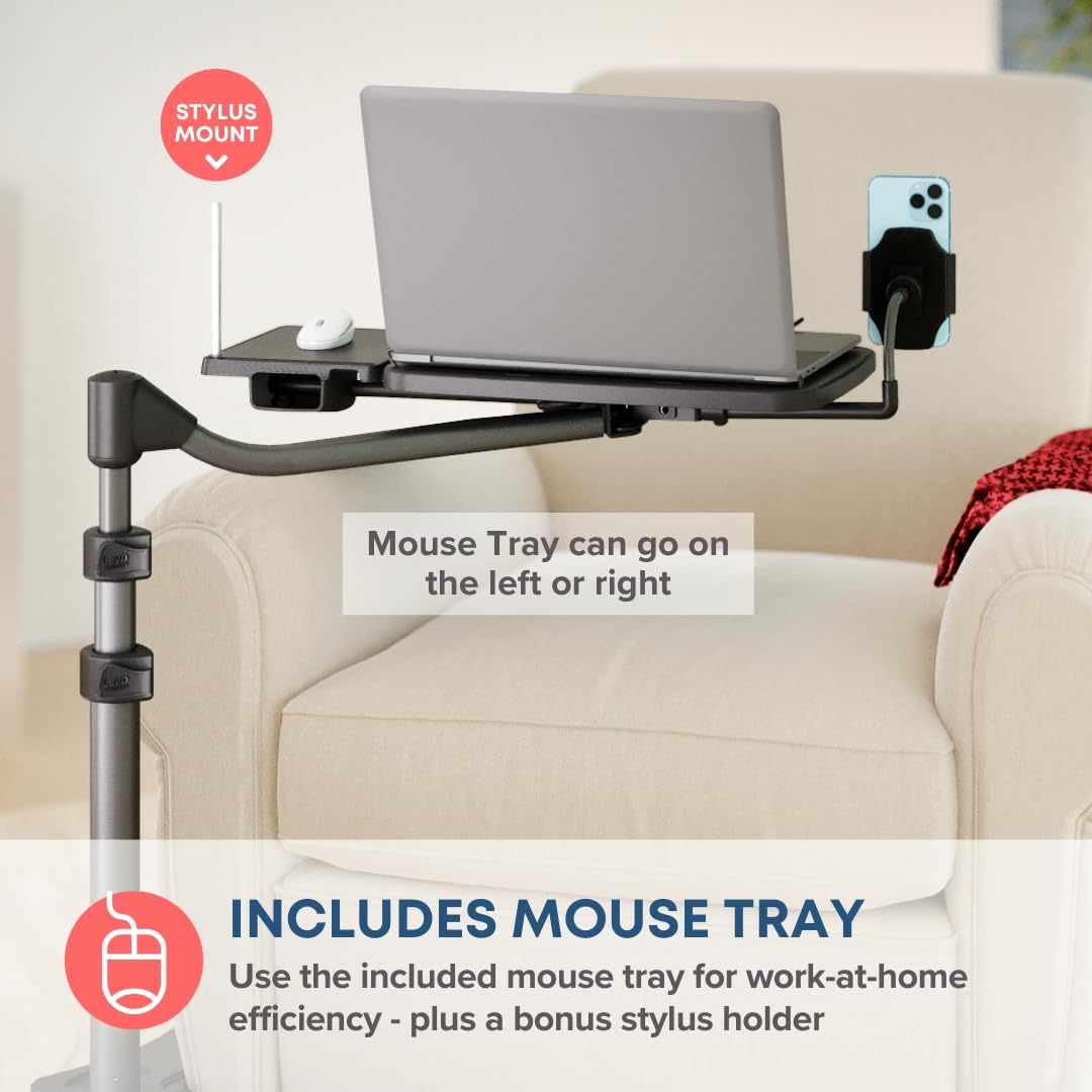 LEVO G2 V16 Rolling Laptop Workstation Stand Cart with Mouse Tray and Phone Holder for Bed Couch Recliner or Chair, Adjustable Mobile Desk for Remote Office Reading and Study