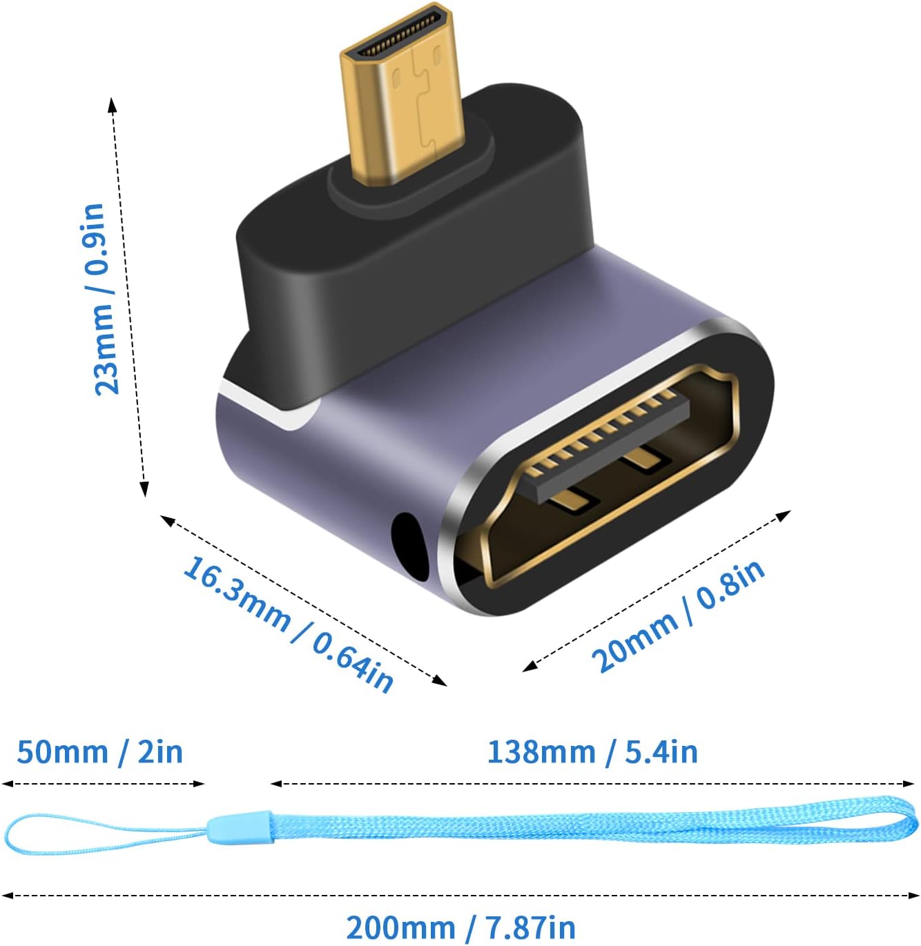 Duttek 8K 90 (2 Pack) Down Angle Degree HDMI to Micro HDMI Adapter, Male to Female, Micro HDMI Adapter, with LED Light