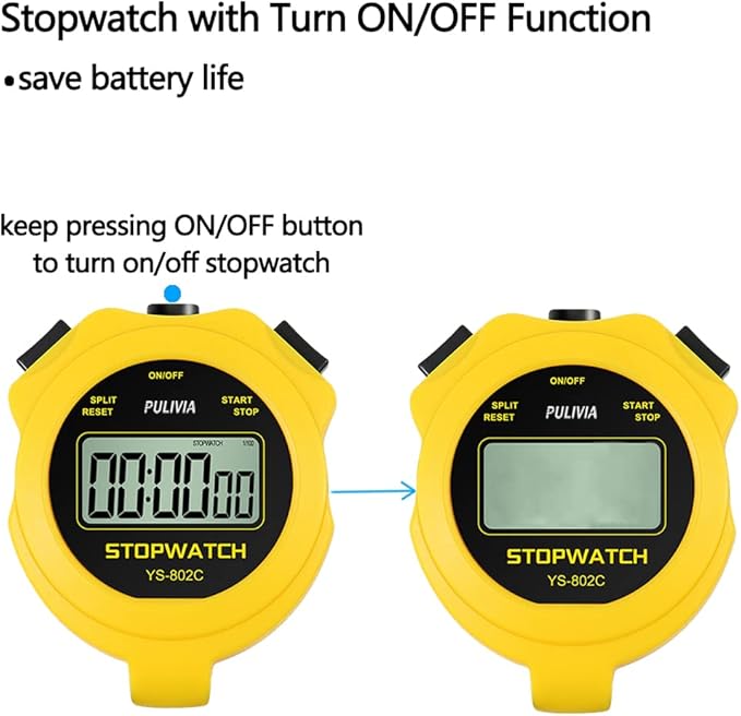 Digital Stopwatch Timer Only Stopwatch with ON/Off, NO Bell No Whistle Silent Basic Operation Children Friendly, PULIVIA Sport Stop Watch for Coaches Kids Swimming Running