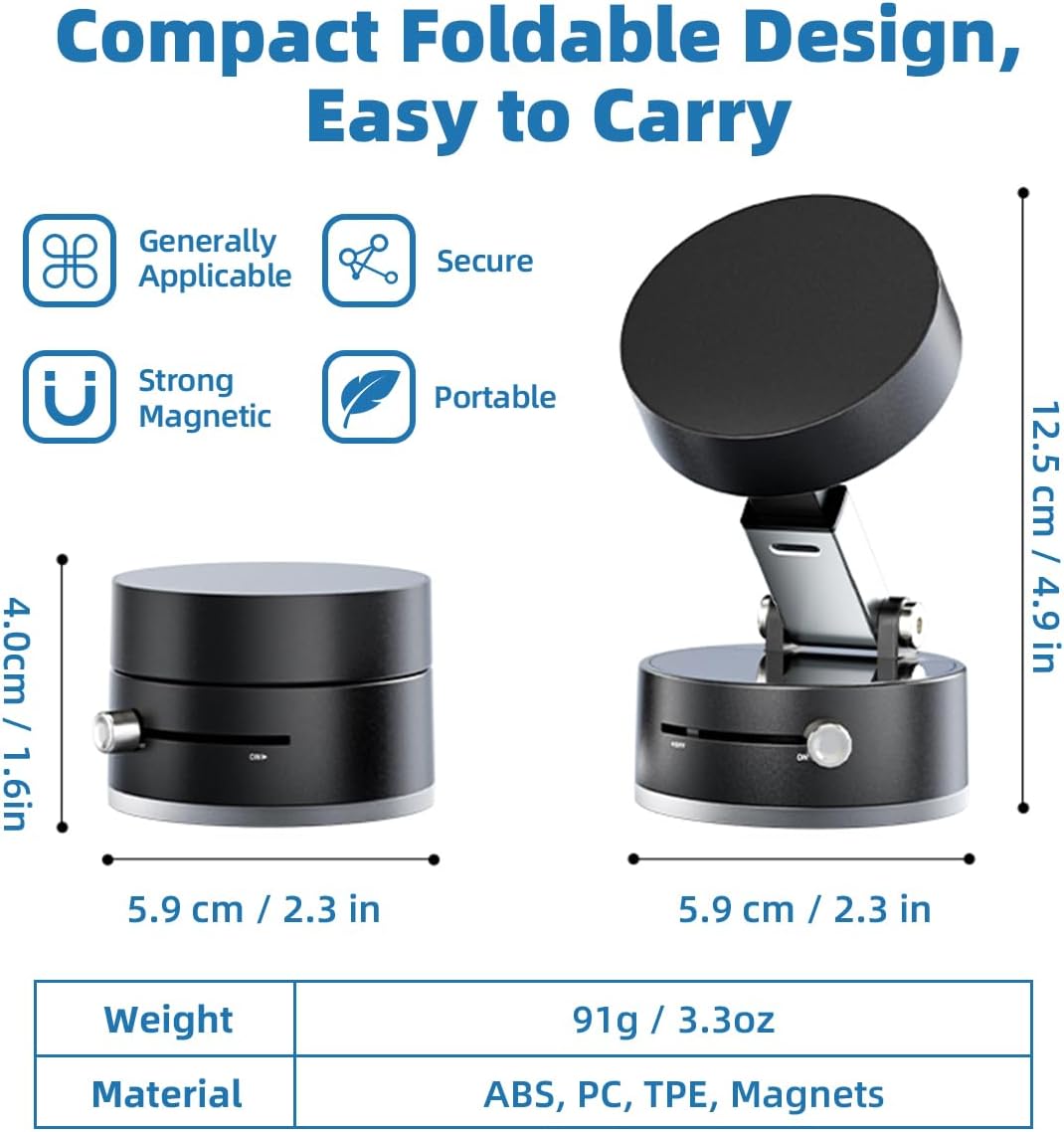 AUKSKY 17 16 15 14 13 12, Vacuum Magnetic Phone Holder, Foldable Car Mount with Windshield Suction Cup & Metal Ring
