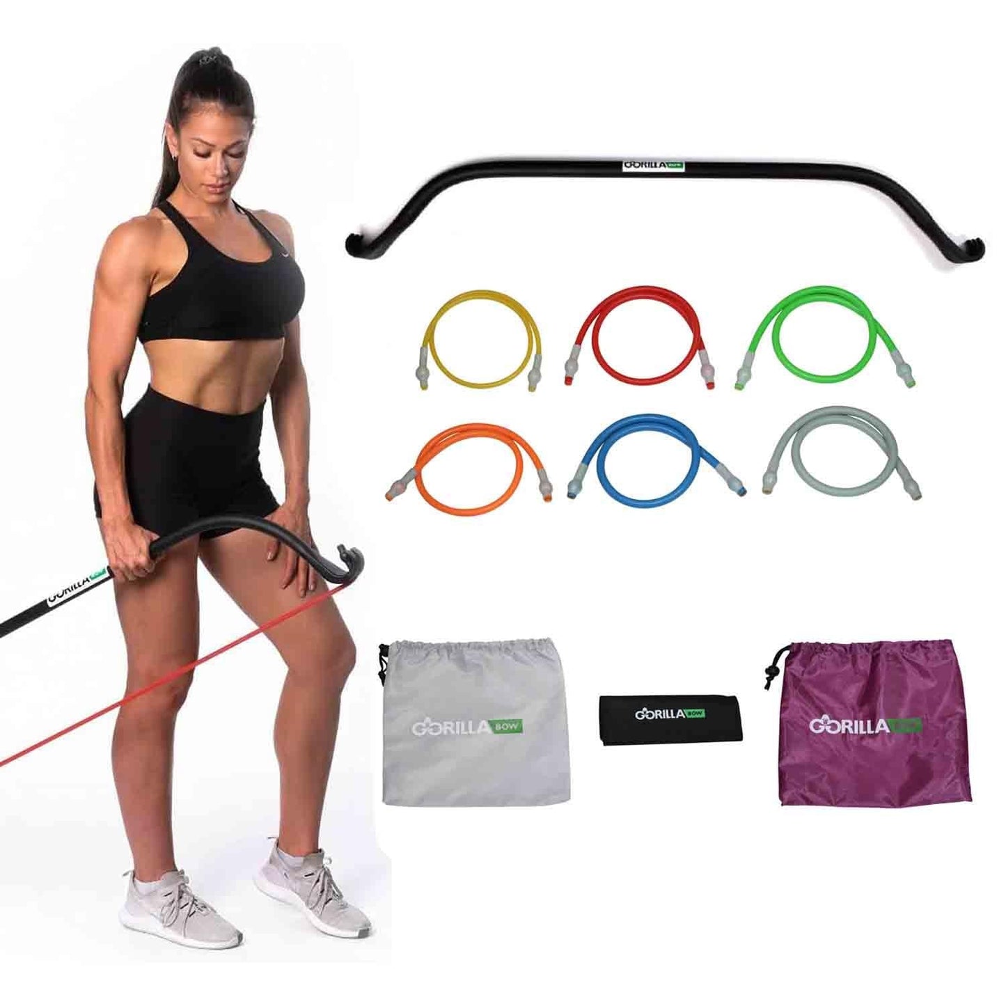 Gorilla Bow Lite All-in-One Home Gym System, Portable Resistance Band Bar for Strength Training, HIIT & Full Body Workouts, Lightweight Design for Home, Travel & Outdoor Use (Black, Heavy Bundle)