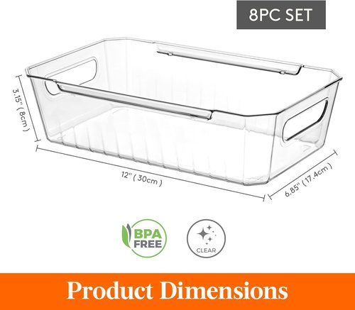 Lifewit Refrigerator Organizer Bins - 8-Piece Clear Storage Set for Kitchen & Pantry | BPA-Free Safety Design