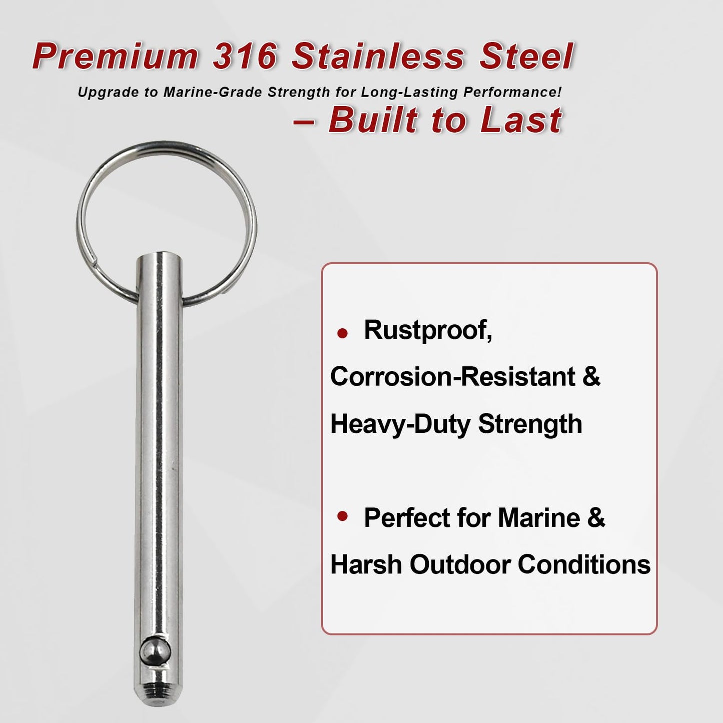 2 Pack 5/16'' Diameter Quick Release Pins, Usable Length: 2-1/4'', Overall Length: 3'', for Bimini top, Boat, Deck Hinge, 316 Stainless Steel, Marine Hardware