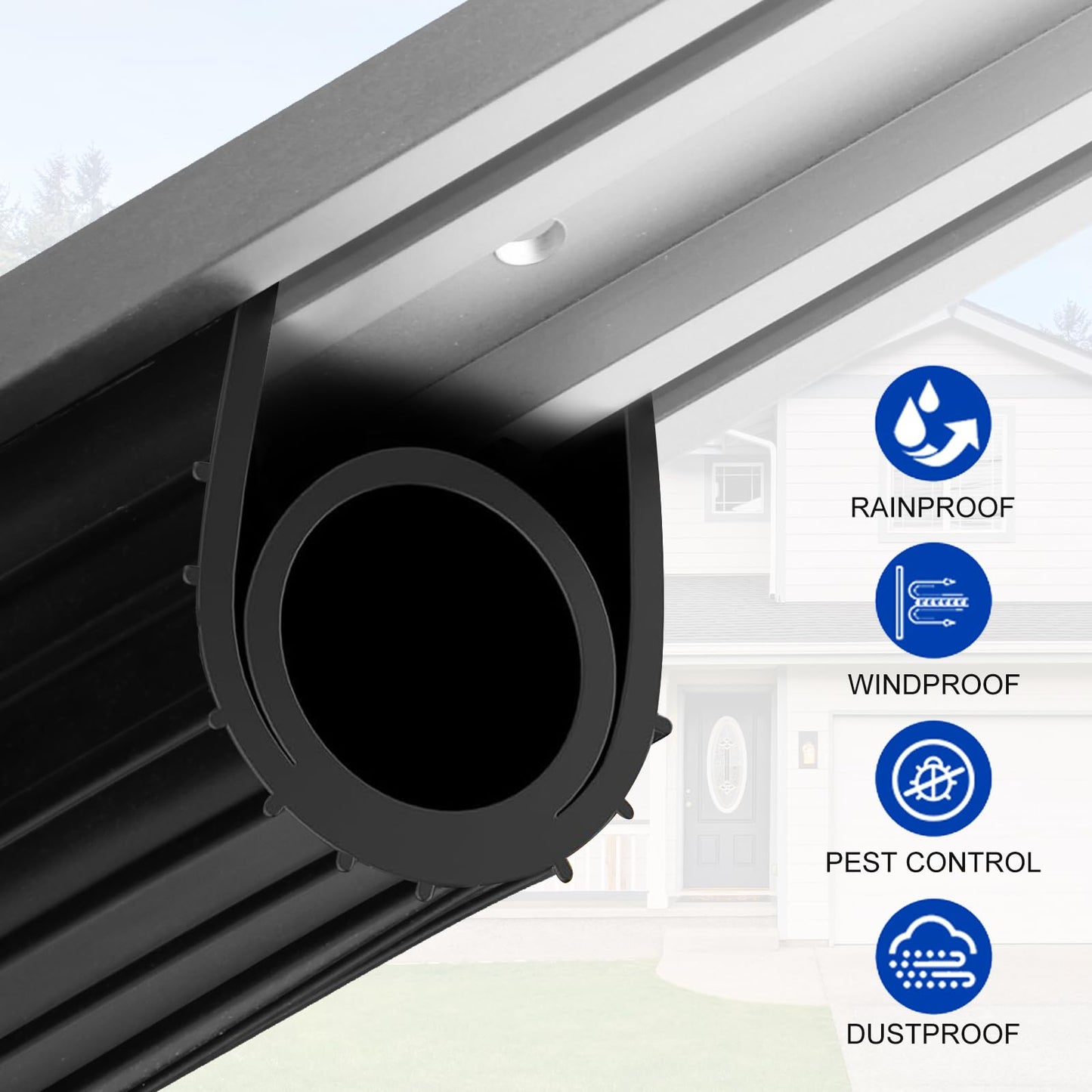 DGSL Garage Door Seals Bottom Rubber Weather Stripping Kit Seal Strip Replacement, Weatherproof Threshold Buffering Sealing Rubber 5/16 Inch T Ends (10 FT, Black, U+O & Aluminum Tracks)