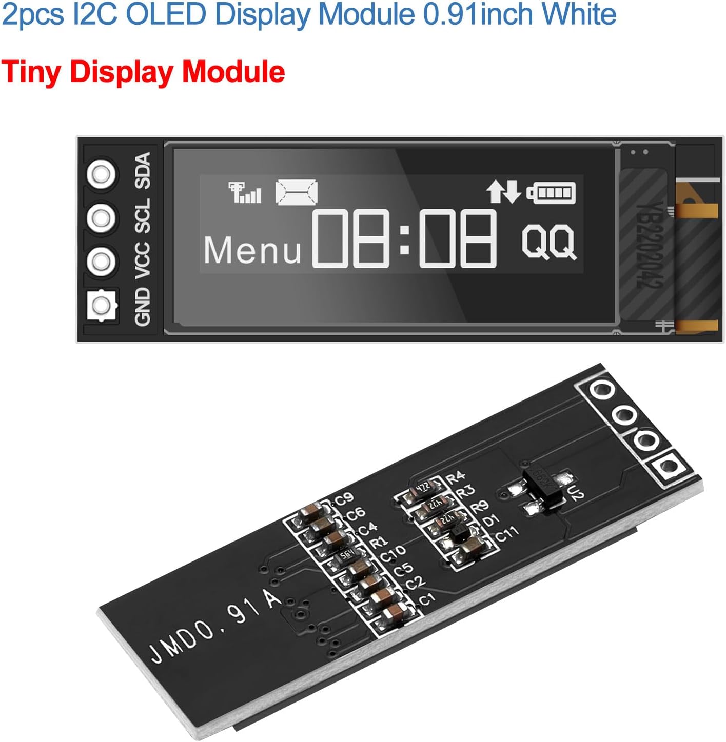 MakerFocus 2pcs 0.91 Inch I2C 128 32 SSD1306 Pi/ESP32 IIC OLED Display Module x Pixel Driver Self-Luminous Display
