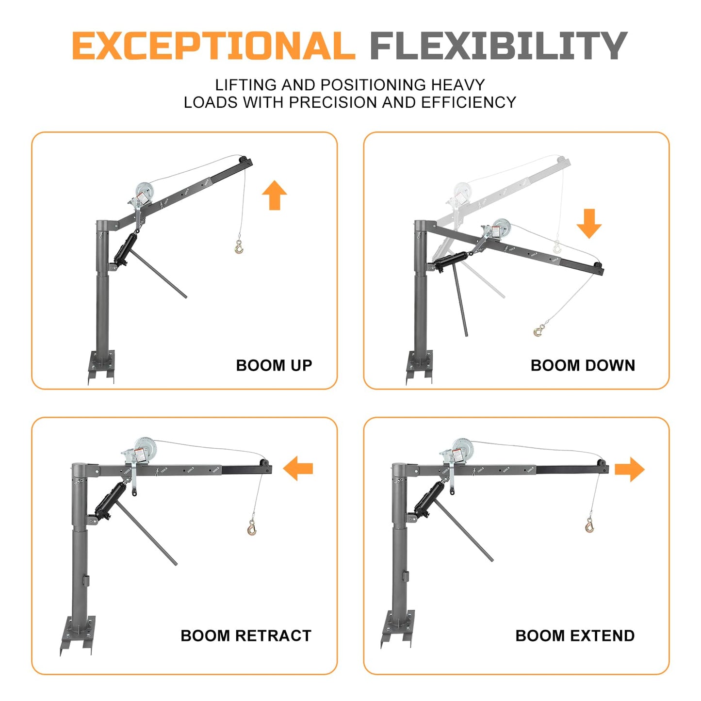 1000 lbs Truck Crane Hoist, Truck Jib Crane Hoist Crane Hitch Mount, 500 lbs Truck Hitch Crane/600 lbs Truck Crane Hoist/700 lbs Truck Crane/1000 lbs Pickup Crane for Lifting Goods