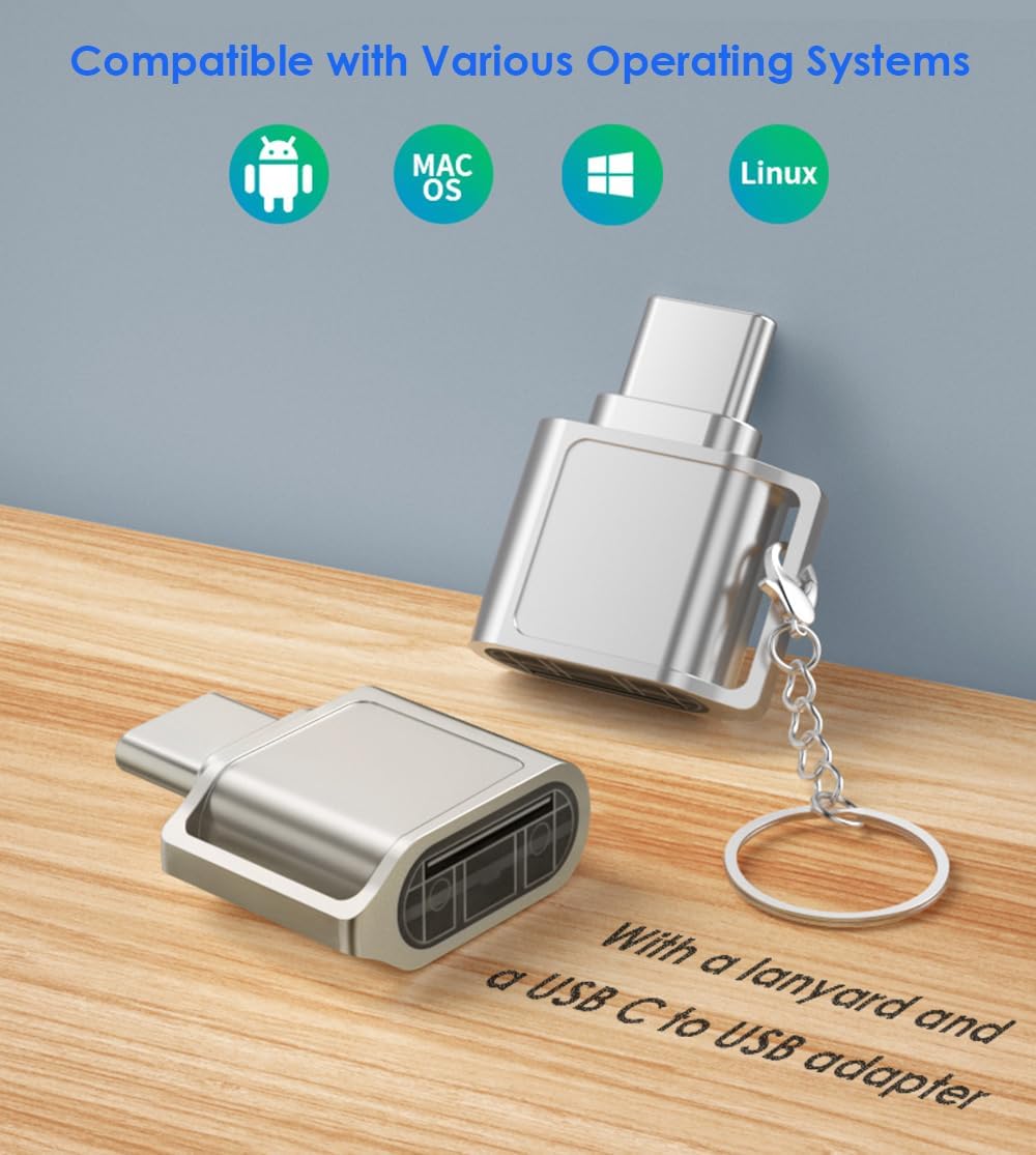 Mepsies 17/16/15, Micro SD Card Reader, USB C SD Card Reader, Type C TF Memory Card Reader with USB C to USB Adapter