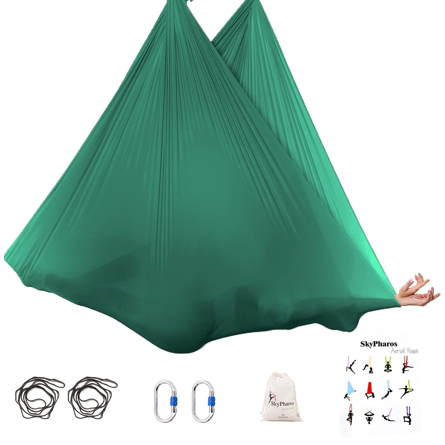 SKYPHAROS 5.5 Yards Aerial Silks Yoga Swing Set - Aerial Yoga Hammock Kit Anti-Gravity Flying for Fitness, Low/Non Stretch Nylon Tricot Fabric Hardware Included for Dance