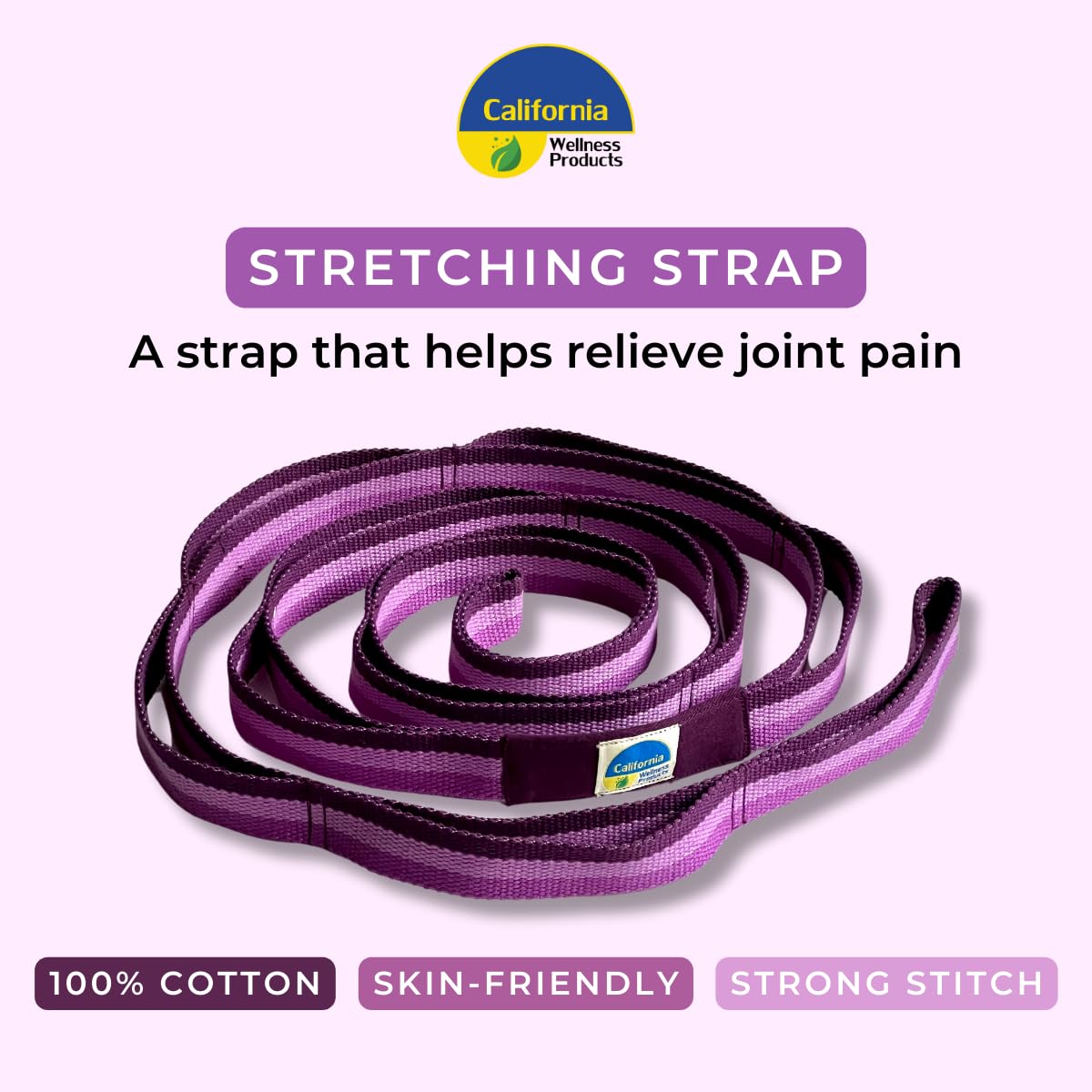 California Yoga Strap | Yoga Belt with Loops | 12 Multi Loop & Non-Elastic | Stretching Strap | Gym Workout & Exercise Bands | Physical Therapy | Improves Sitting Posture for Women & Men (Purple)