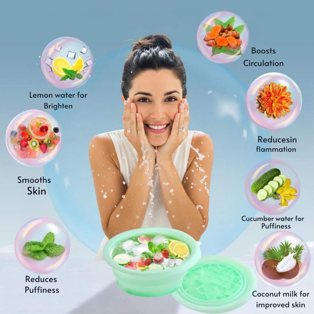 GlobalBlue Silicone Ice Basin Face Tub for Ice Bath | Foldable Silicone Facial Bowl with Built-in Ice Tray | Face Plunge Ice Bowl | Spa Gifts for Women