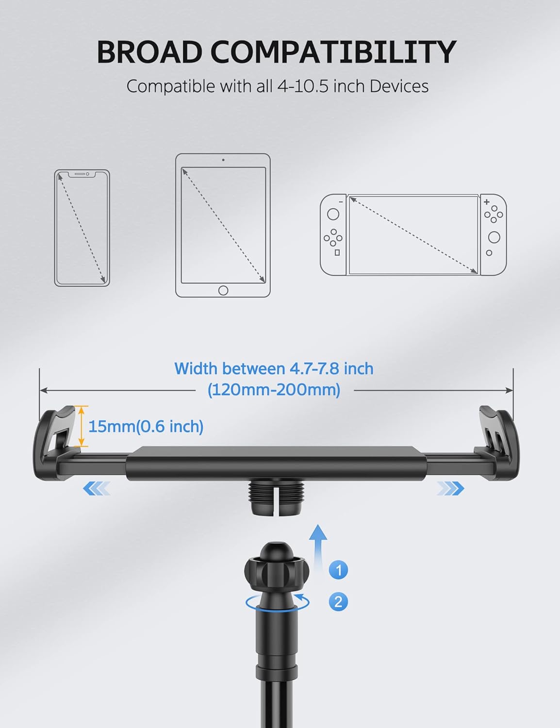 SHAWE 360 4.0~10.5" Gooseneck Tablet Holder Phone Stand, Flexible Tablet Mount for Bed, Adjustable Lazy Arm Holder