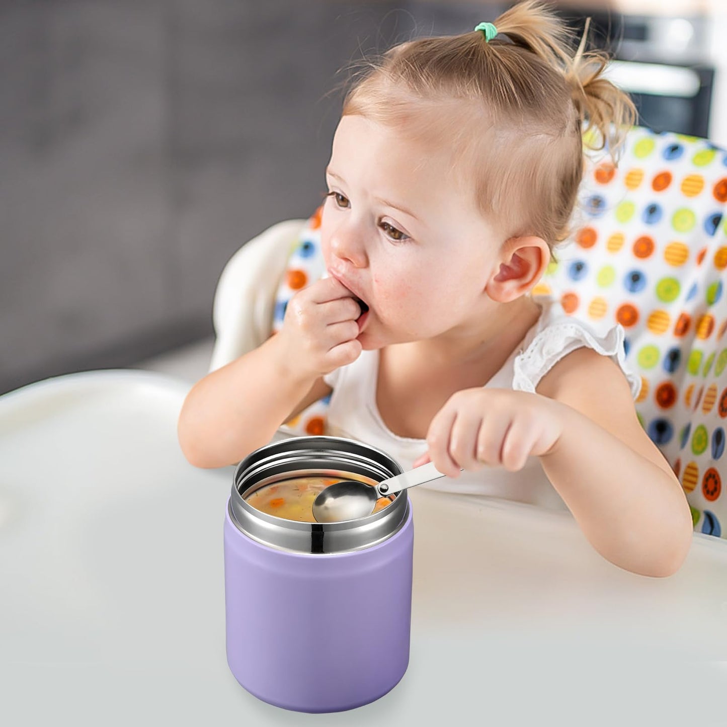 Pawtong 17oz Soup Thermo for Hot Food Kids Insulated Vacuum Food Jar with Stainless Steel Spoon Wide Mouth Thermo Leakproof Lunch Food Container Kids Hot Lunch Box (Purple)