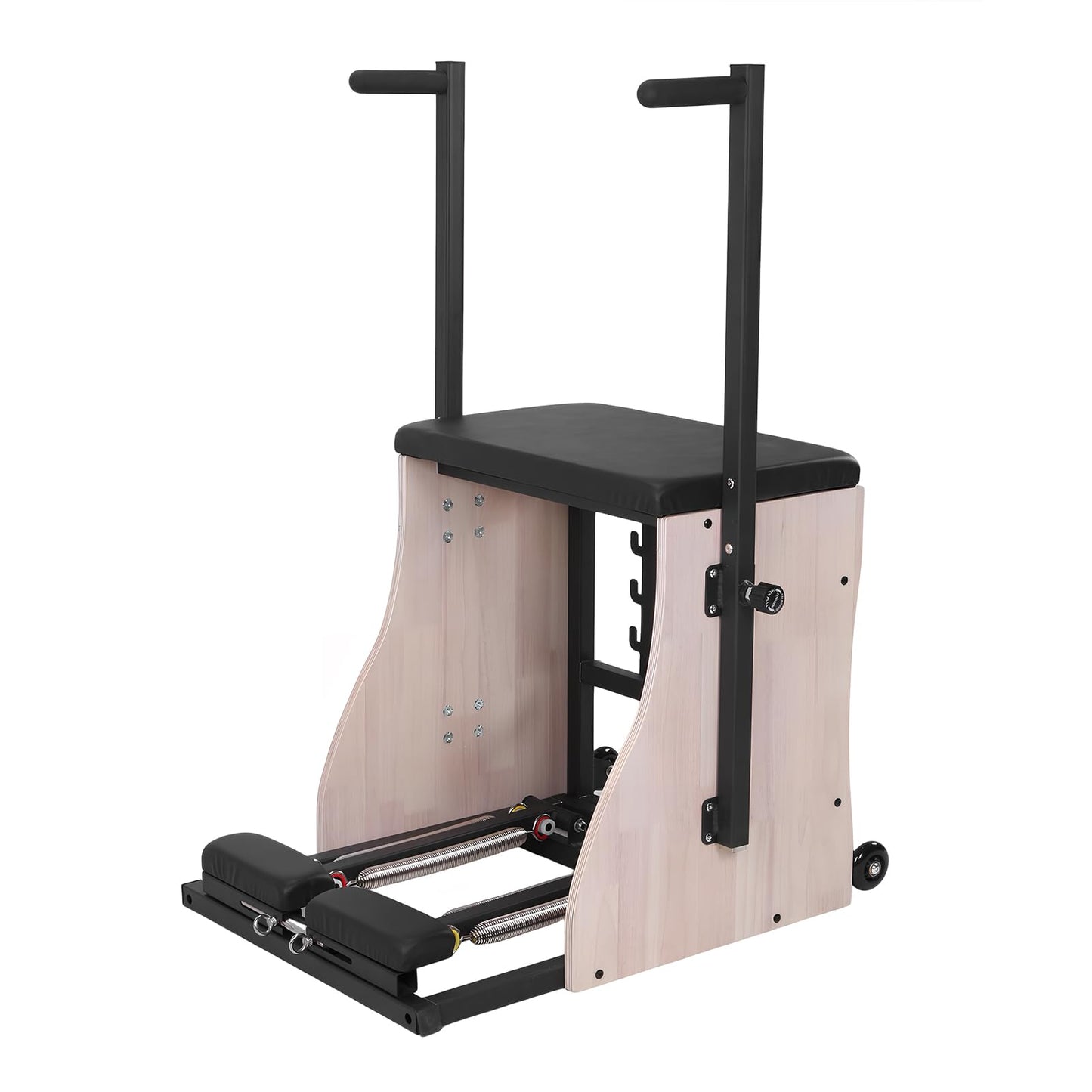 Generic Oak Wood Pilates Chair with 4 Level Handles Split Pedals Adjustable Resistance Studio Quality Pilates Reformer Machine for Home Workouts and Studio Use