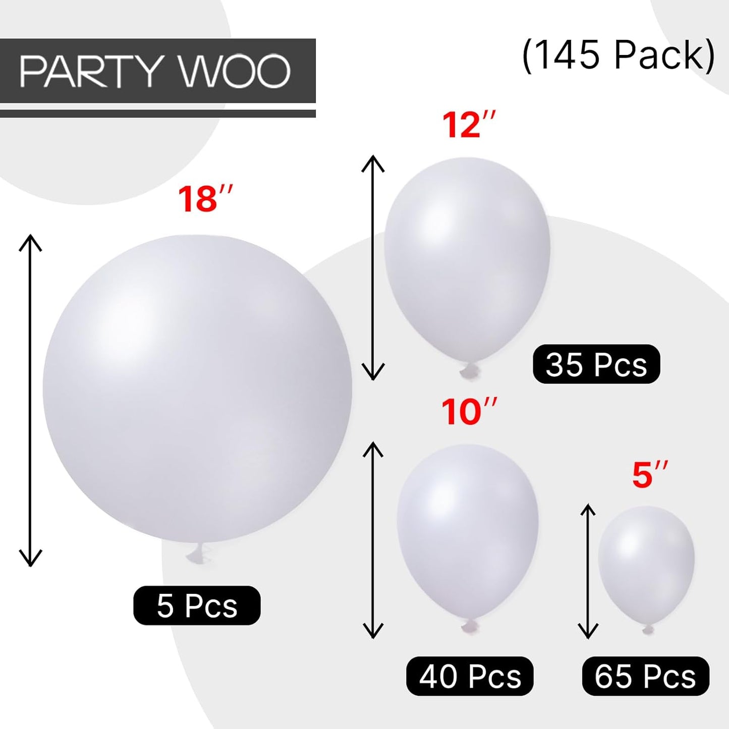 PartyWoo Pearl White Balloons - 145-Piece Metallic Latex Balloon Arch Kit for Weddings & Parties | 5-12 Inch Sizes