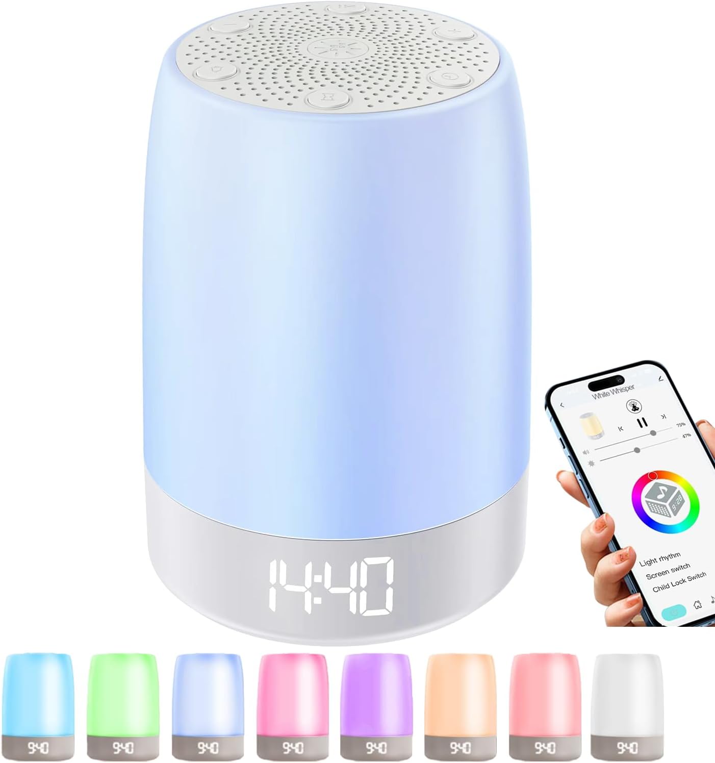 Teen Sound Machine - Bluetooth White Noise Machine with 32 Soothing Sounds & Wake-Up Light