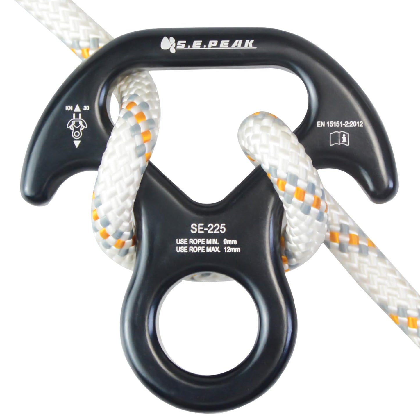 S.E.PEAK 30kN Rescue Figure 8 Descender with Bent-Ear, Rappelling Gear Downhill Equipment Belay Device for Rock Climbing/Aluminum Alloy, Black