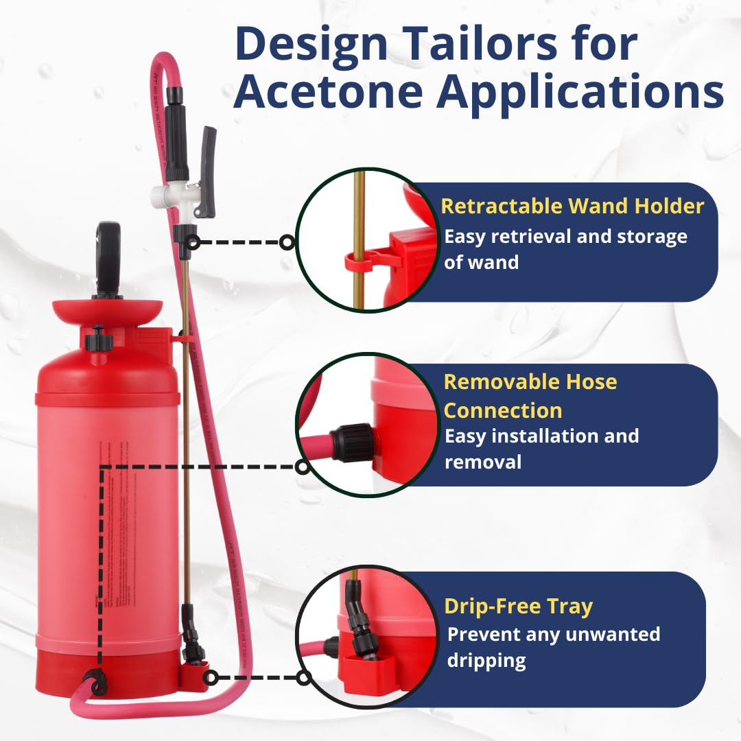 Sprayers Plus Acetone Pro 2 Gallon Acetone Sprayer, Hand Pump Chemical Sprayer with Pressure Relief Valve for Acetone Vinegar Acetone Dyes
