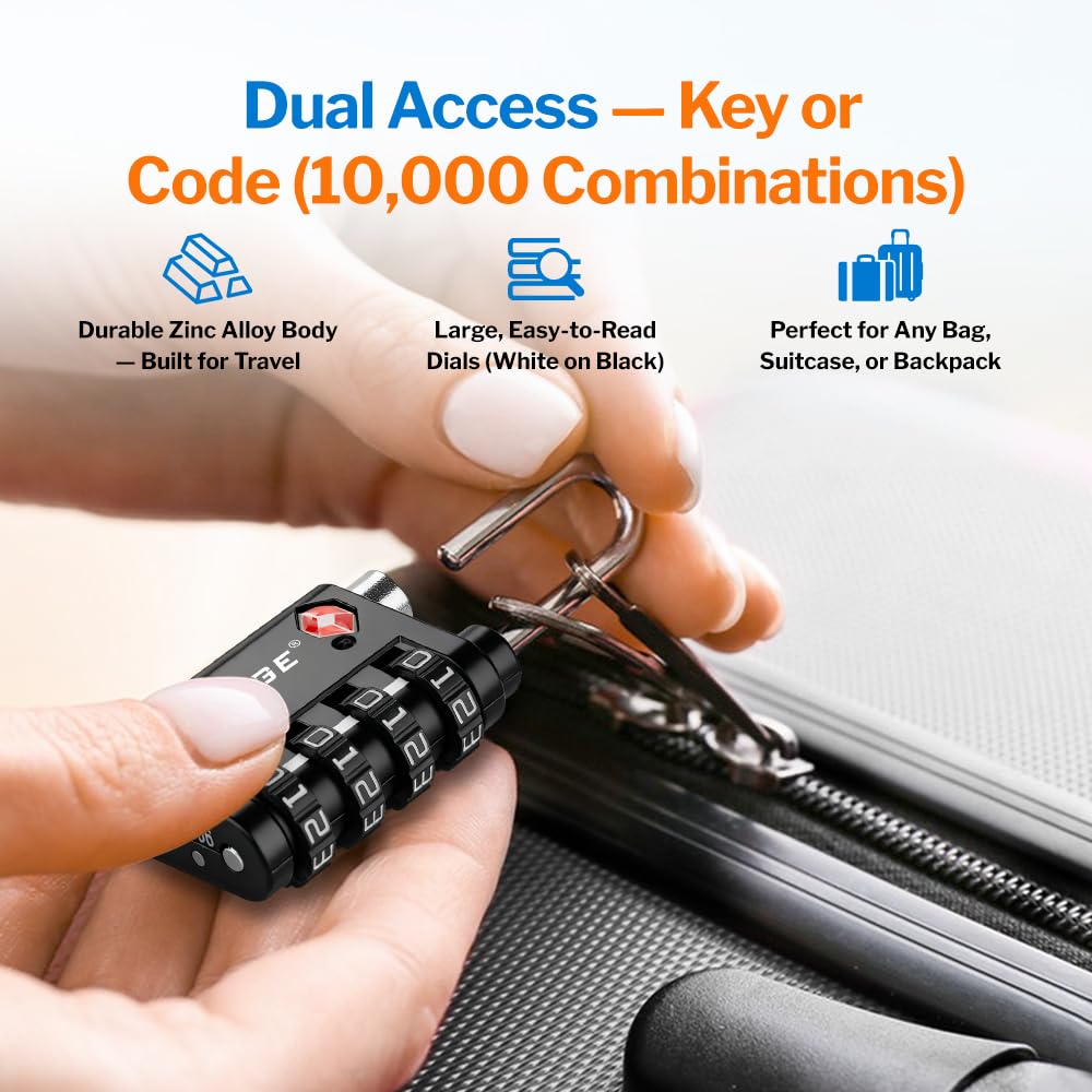 Forge Dual-Opening: Key or Combination Lock, TSA Approved Lock for Luggage, Pelican case, Travel, Gym, School,Luggage Combination Lock,Travel Bag Lock (Black 2 Pack)