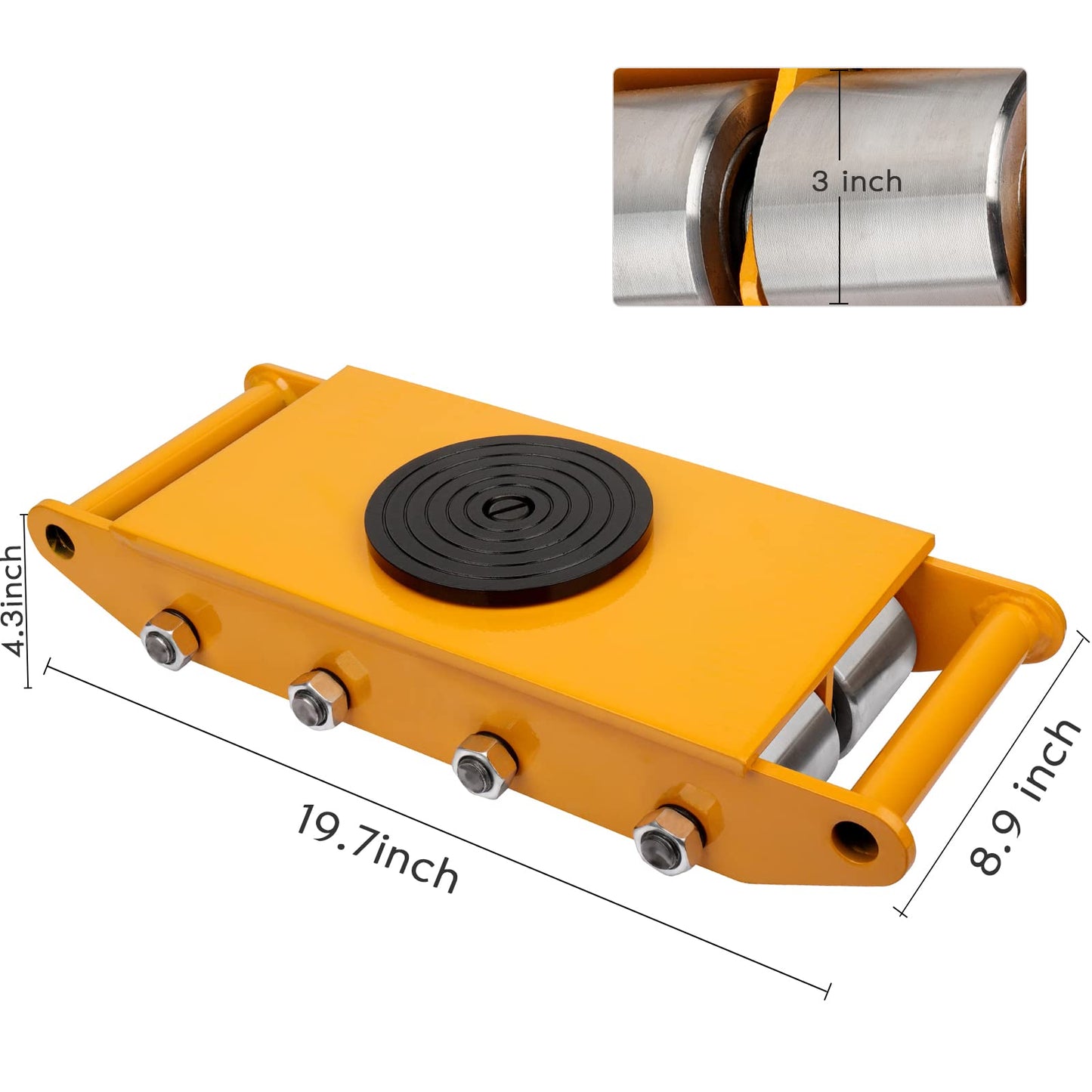 XCFDP Machine Skates, 12T Machinery Skate Dolly, 26400lbs Machinery Moving Skate, Machinery Mover Skate with 360° Rotation Cap, Heavy Duty Machine Dolly Skate for Industrial Moving Equipment, 1pc