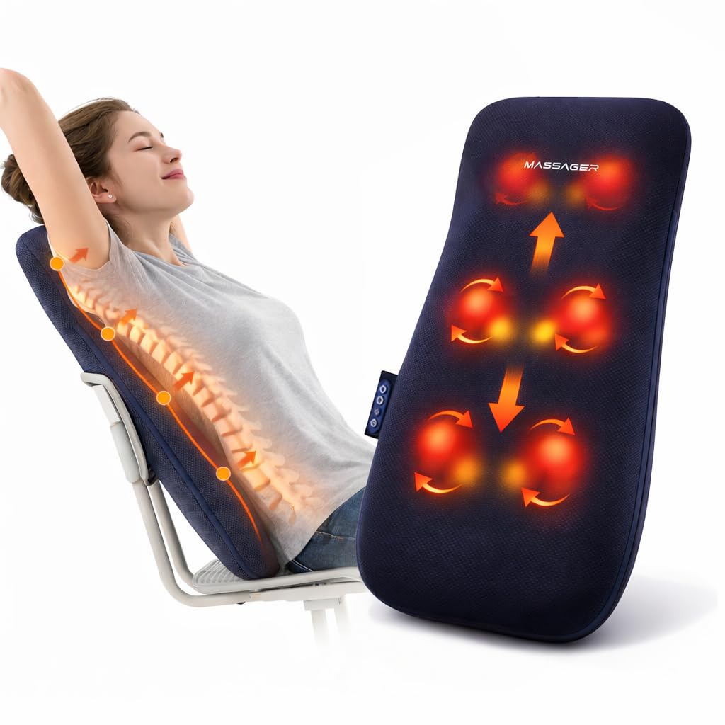 Athloot Back & Neck Massager with Heat for Pain Relief, FSA Full-Length Rolling Massage Cushion for Upper & Lower Back, 3 Modes, 2 Heat Levels, 15-Min Auto-Off, Slim Lumbar Support, HSA Eligible