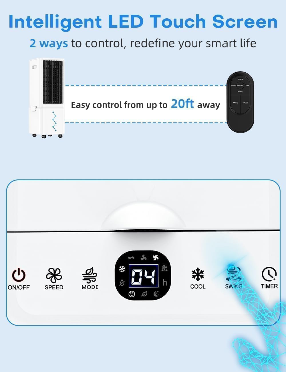 COOLECH Windowless Air Conditioner w/4 Mode&3 Speed, Waterless Alert, 2.4-Gal Tank for 24H Cooling, 12H Timer,20FT Remote, 70° Auto Swing Evaporative Air Cooler, Portable Air Conditioners for Bedrooms
