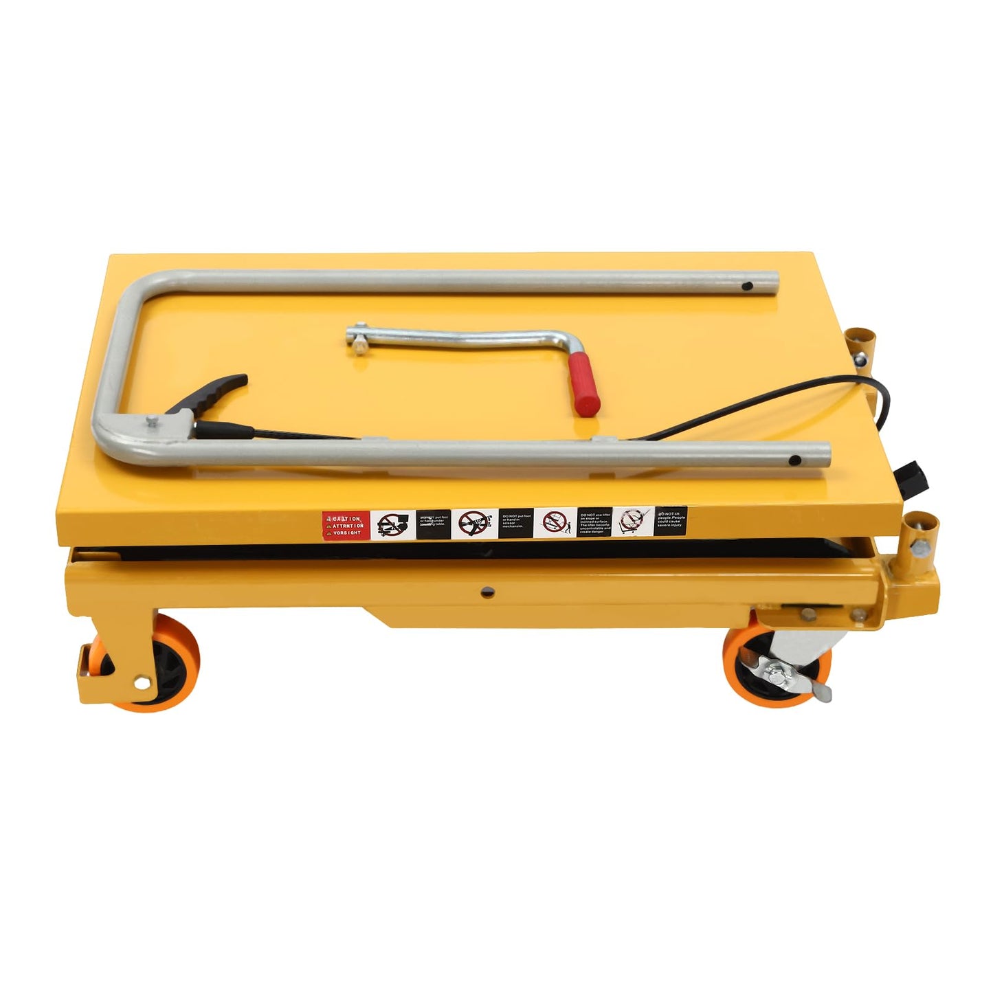 Hydraulic Lift Table Cart 770LBS Capacity Single Scissor 30.5" Lifting Height with 4 Wheels and Non-Slip Pad for Material Handling Transportation, Yellow