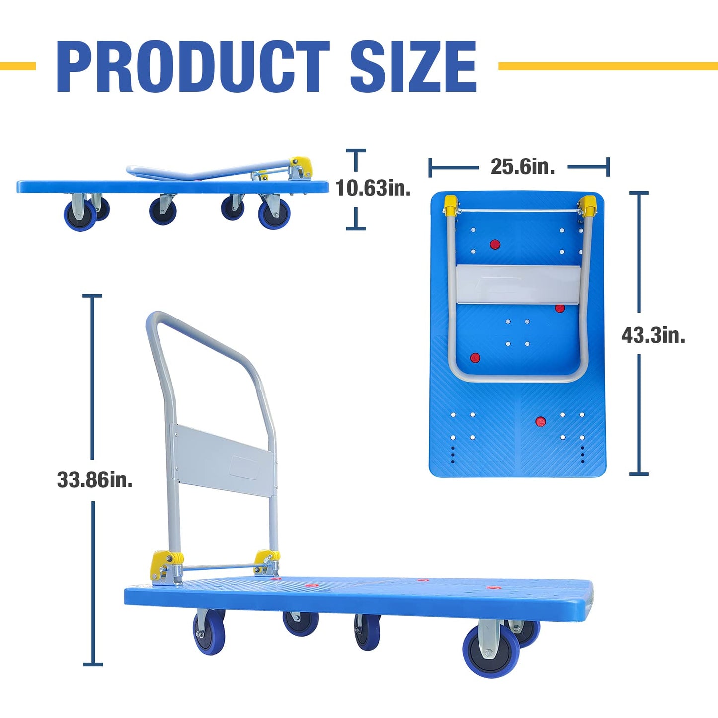 LFGUD 1320lbs Flatbed Cart - Heavy Duty Foldable Platform Hand Truck with 360°Swivel Wheels Loading & Storage