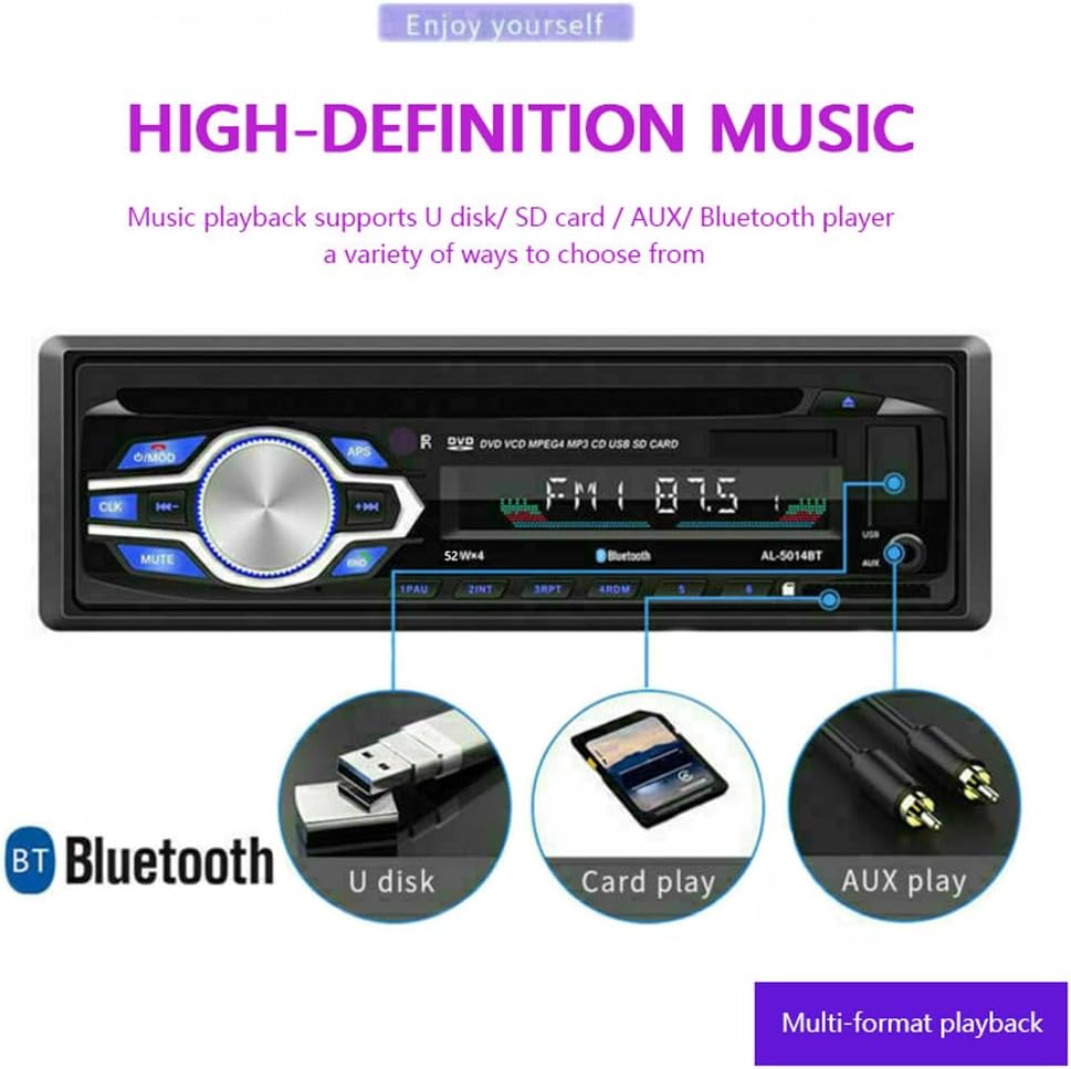 WEPARTICULAR 12V MP3 Car Stereo CD DVD Player Single Din Car Radio with Bluetooth Hands-Free/FM Receiver/USB/AUX/SD