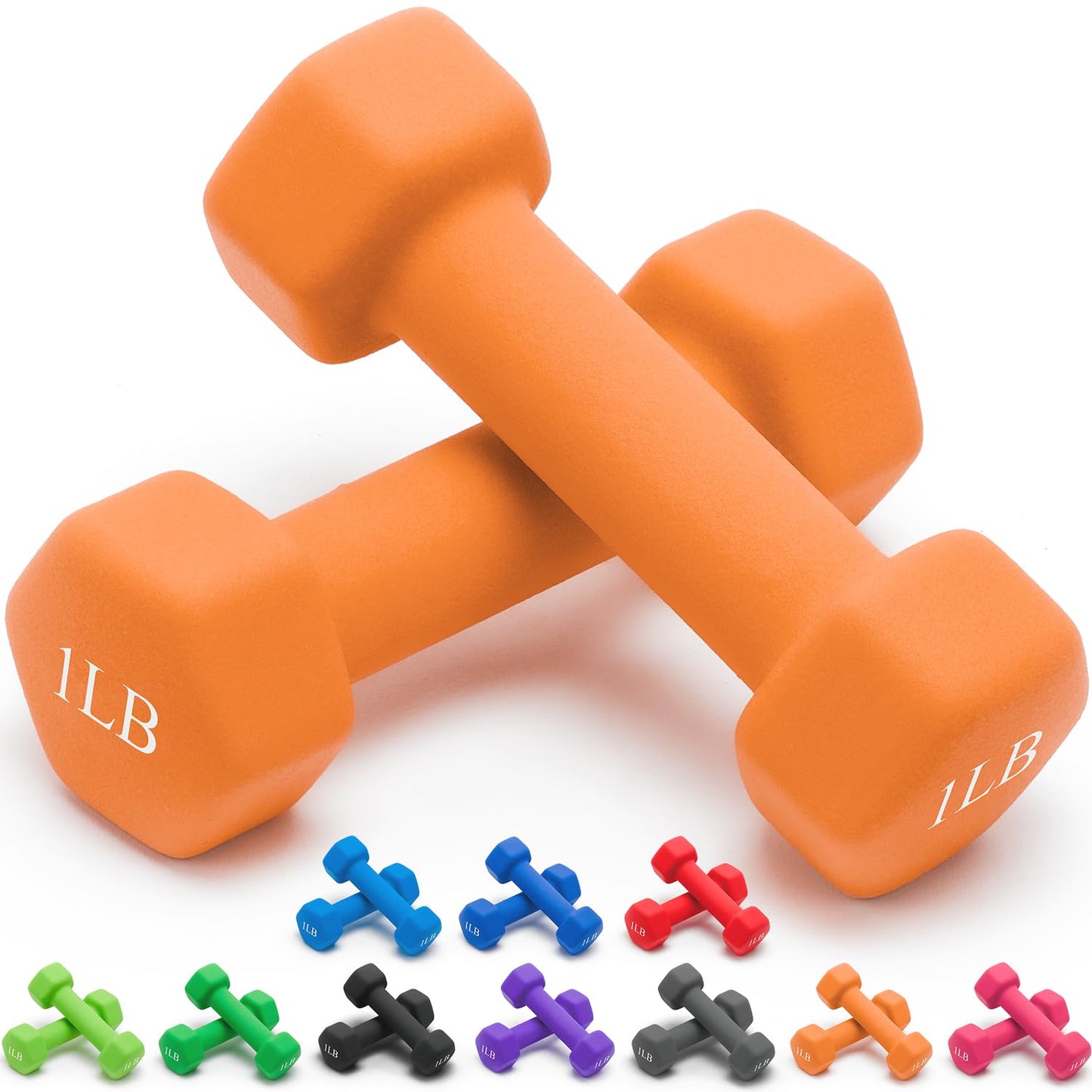 Portzon Weights Dumbbells 10 Colors Options Compatible Fitness Neoprene Dumbbell Weight Pairs with Anti-Roll Square Head Hand Weights, Exercise Free Weights for Home Gym