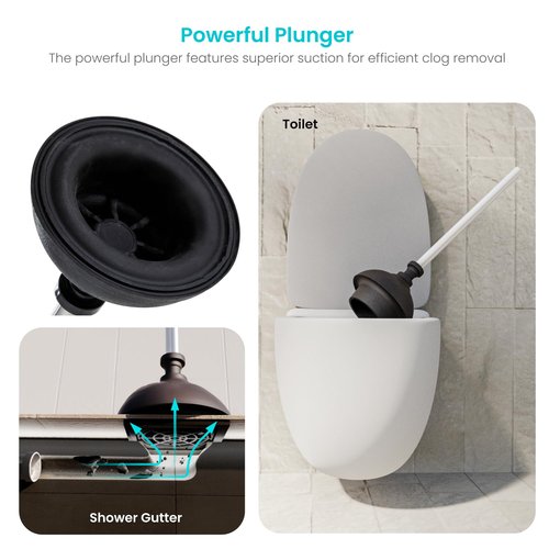 Home Zone Living Toilet Brush and Plunger Set with Stainless Steel Dual Base and Corner Brush, 2-in-1 Bathroom Cleaning Tool