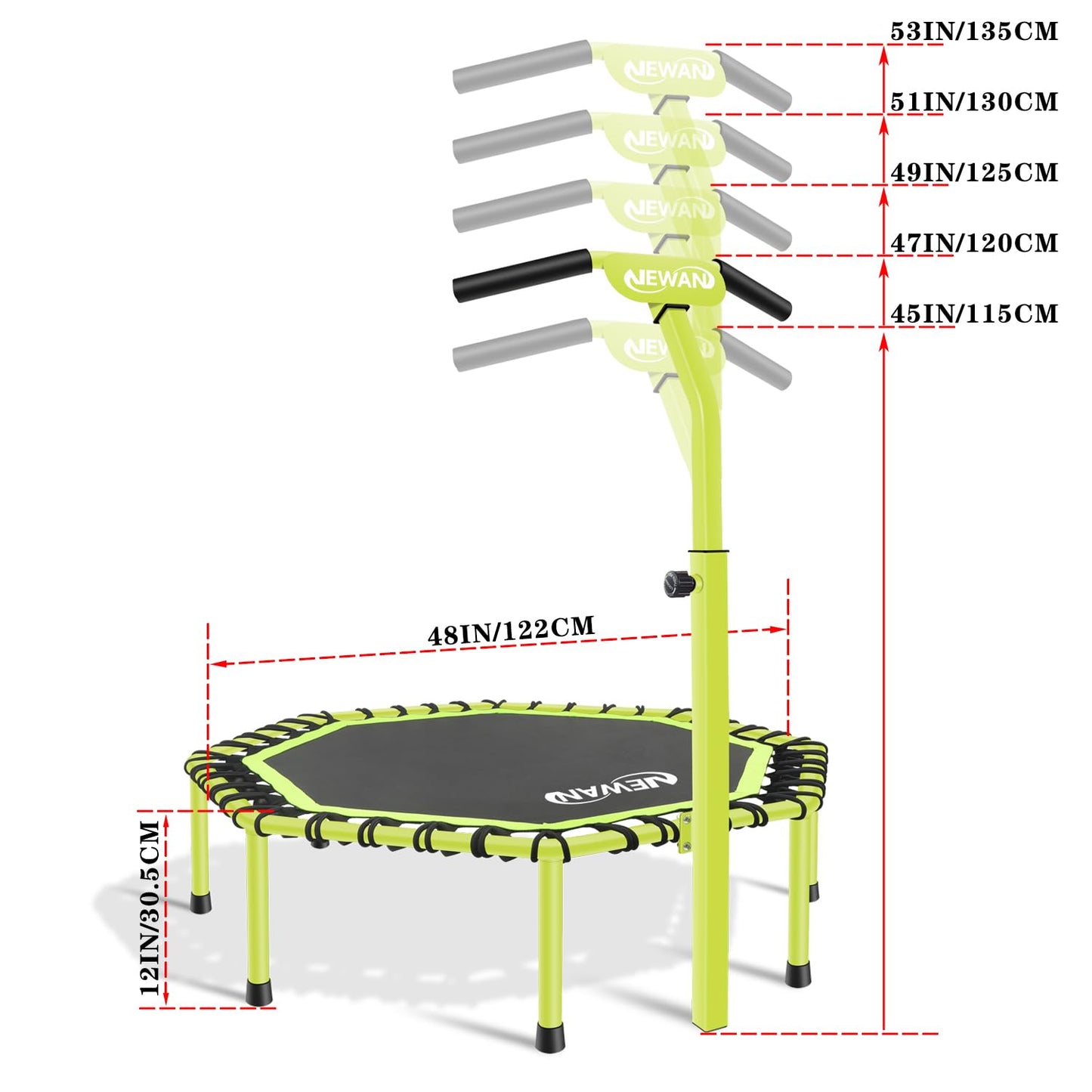 Newan 48" Fitness Trampoline with Adjustable Handle Bar, Silent Trampoline Bungee Rebounder Jumping Cardio Trainer Workout for Adults - Max Limit 330 lbs Green