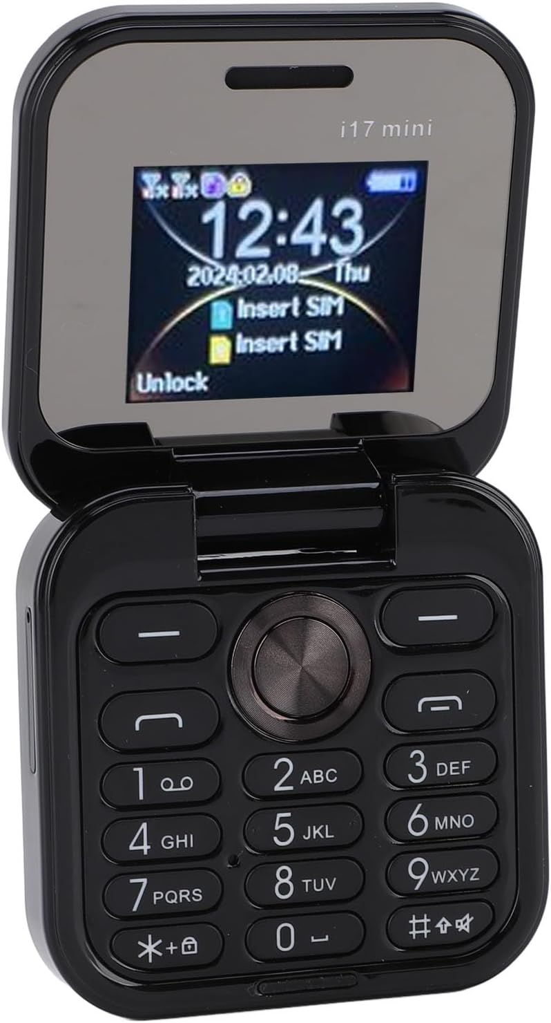 Brrnoo Flip Small Cell Phone Dual Nano SIM Media Player HD Rear Camera LED Flashlight GSM Network Seniors (Black)