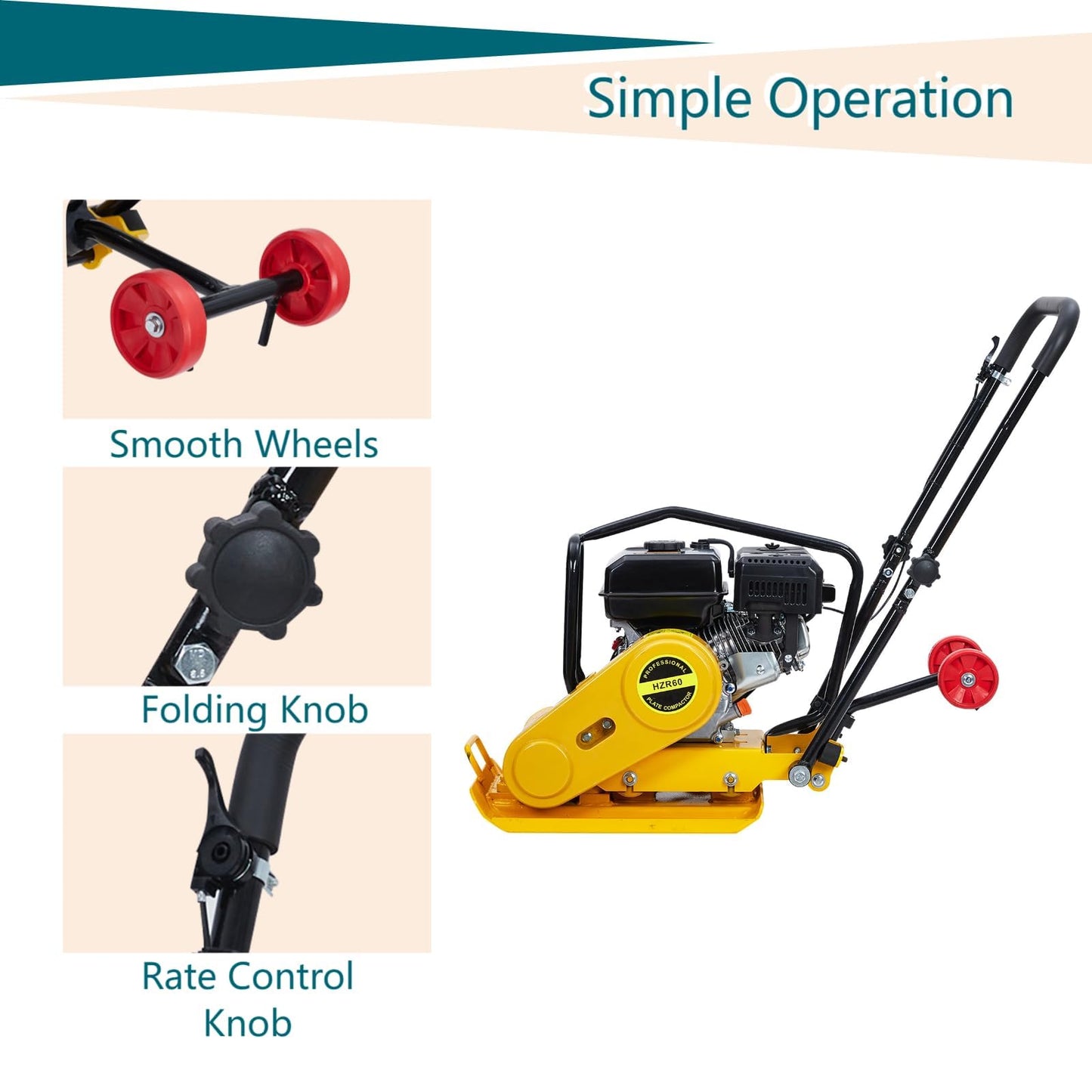 22.1X15.9" Plate Compactor, 7HP 212CC Engine, 5600 VPM, 4200Lbs Force Vibratory Compaction for Landscaping, Professional Ground Compactors for Soil Gravel Asphalt Compaction