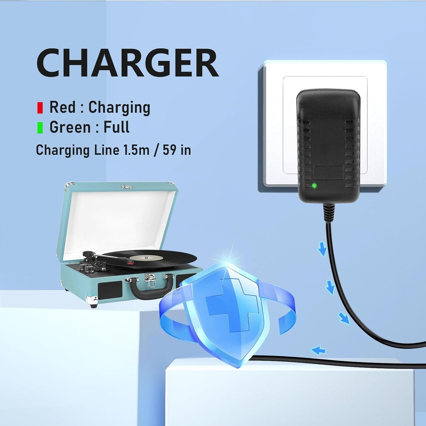 YDRANT 5V 1A 2A VSC-550BT VSC-550BT-BK 3-Speed 5v Charger for Record Player Power Cord fit for Vinyl Suitcase Turntable