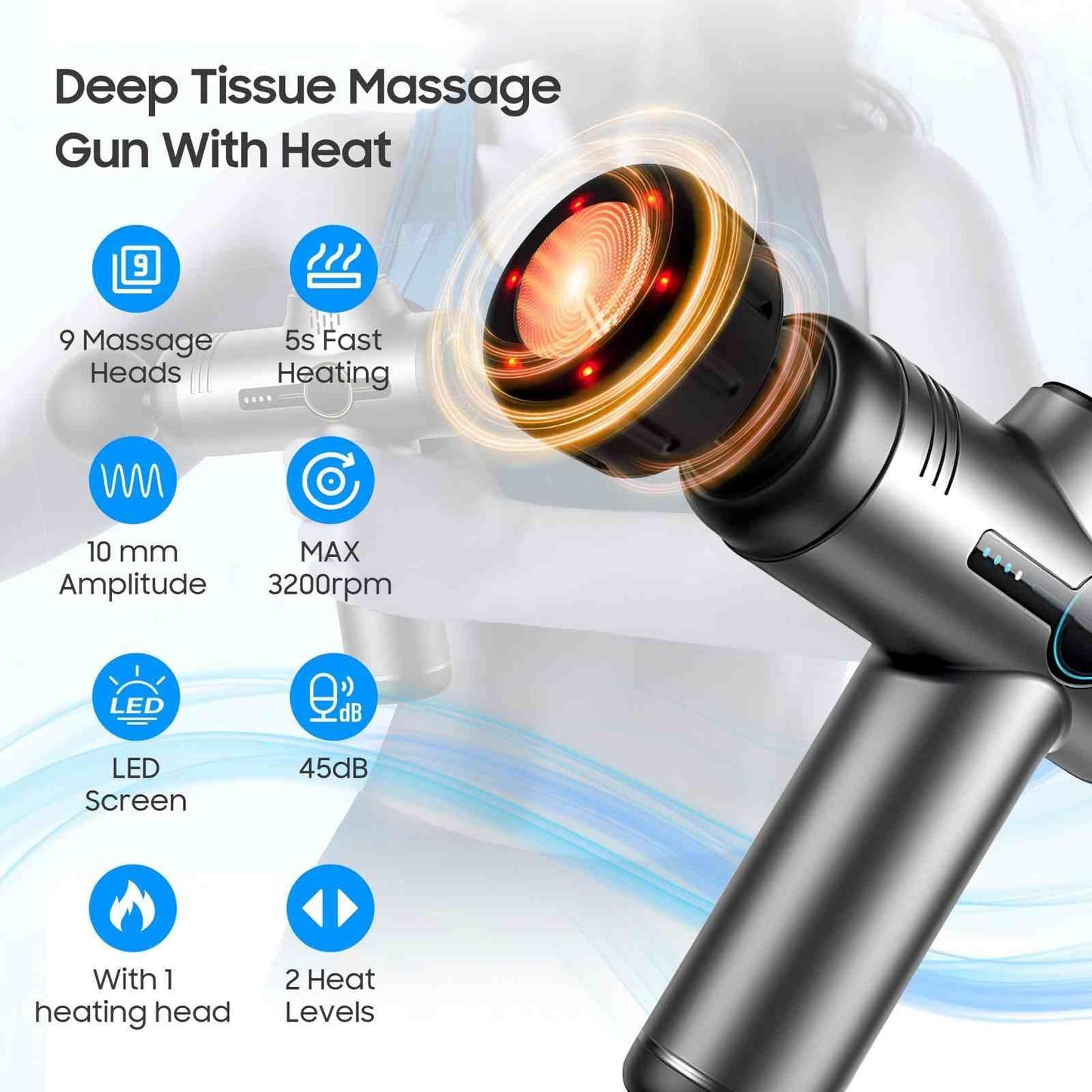 JOYSUWERUN Massage Gun with Heat, Mini Handheld Massager for Home & Travel, Quiet, Lightweight & Portable,Powerful Full Body Electric Massager Tool for Men and Women, (Grey)