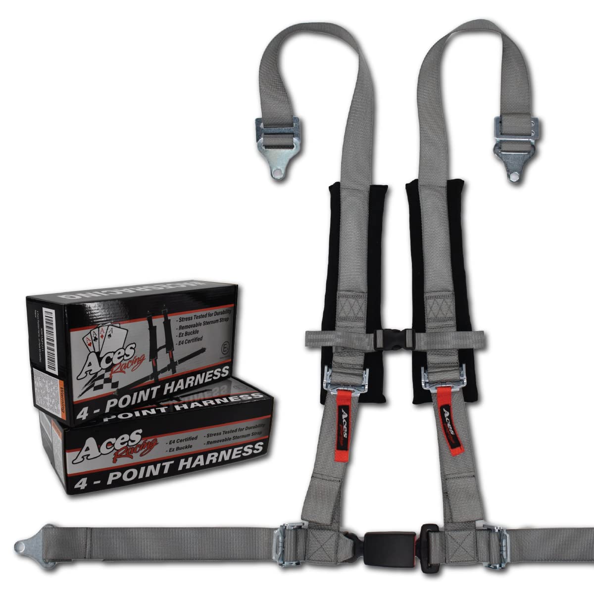 AAAA Aces Racing Harness (Pair) compatible with Polaris RZR With Bypass Plug (Grey, 4 Point)