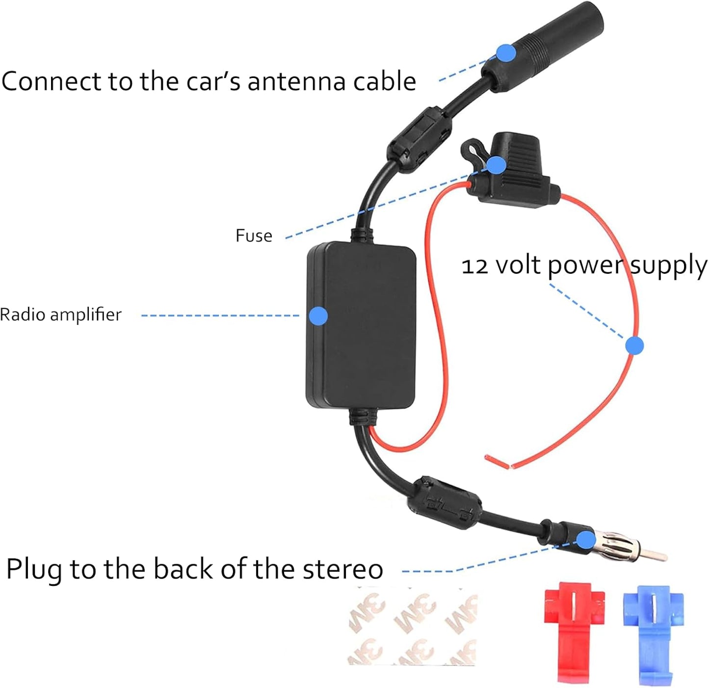 KSaAuto 12V Car Antenna Booster Stereo FM AM Radio Signal Amplifier Amp for Car Vehicle Truck SUV Boat Marine UTV RV