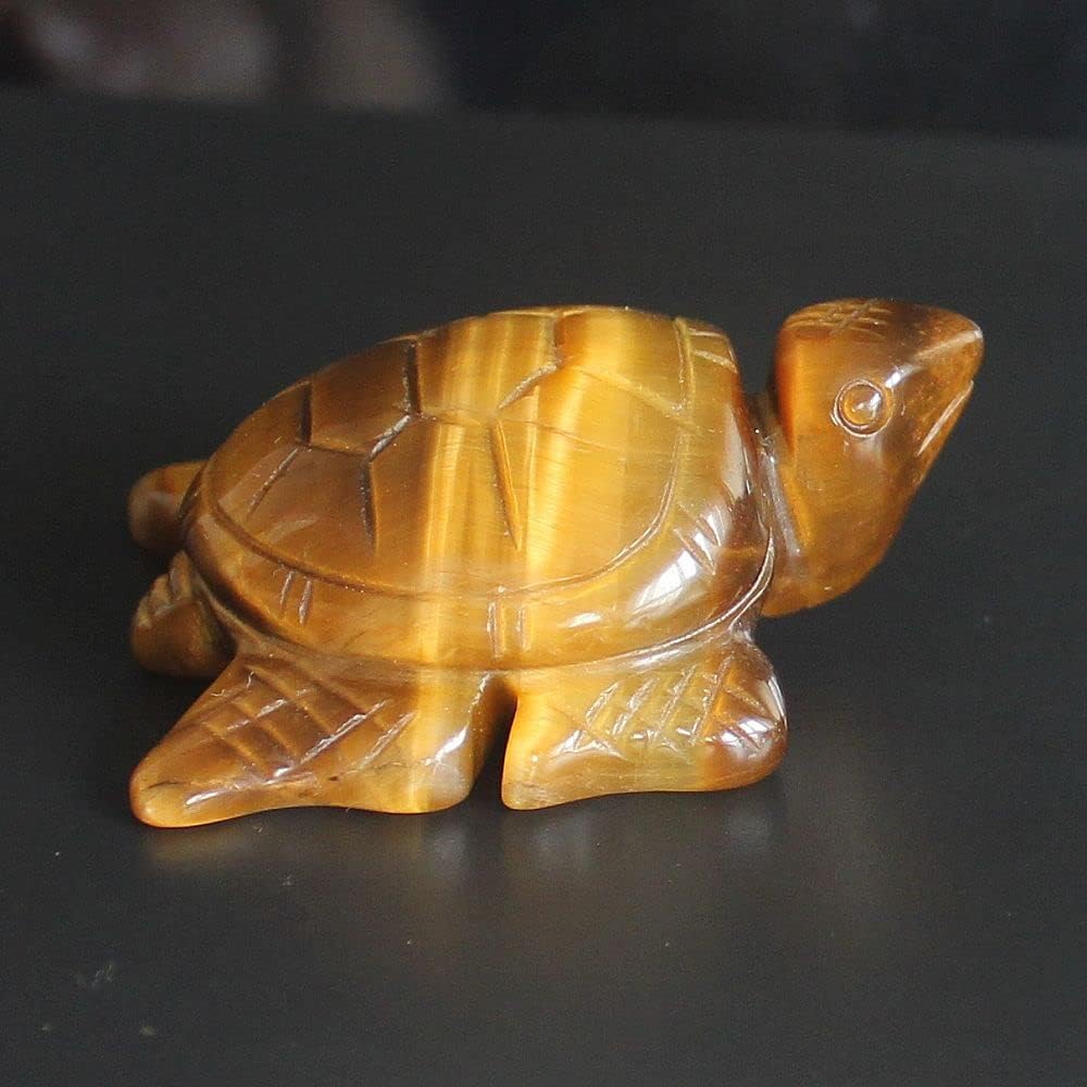 Skiennix Hand Carved Gemstone Crystal Sea Turtle Figurine - 2'' AAA Golden Tiger Eye Home Decor