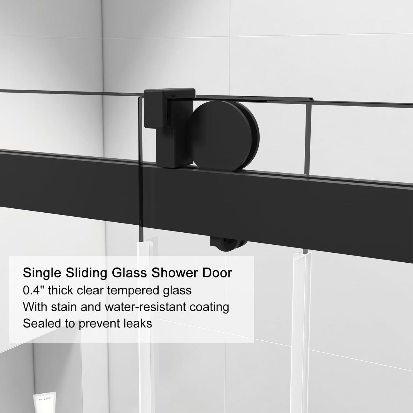 56-60" W x 76" H Frameless Sliding Shower Door, Single Sliding Glass Shower Door with Buffer 3/8"(10MM) Clear SGCC Tempered Glass, Explosion-Proof Film, Roller Disk System, Rust-Resistant.