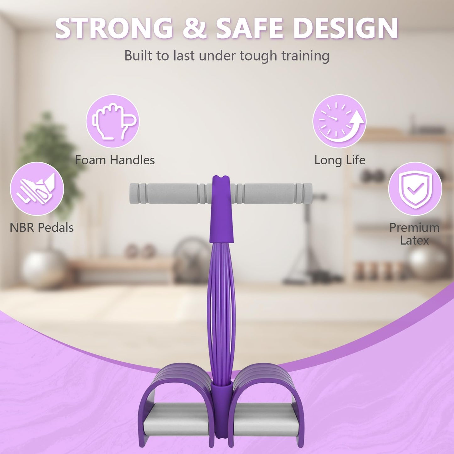 8-Tubes Pedal Resistance Band with Handle, Multifunction Exercise Rope for Working Out, Foot Pedal Resistance Band for Abdomen, Waist, Arm, Leg, Pur