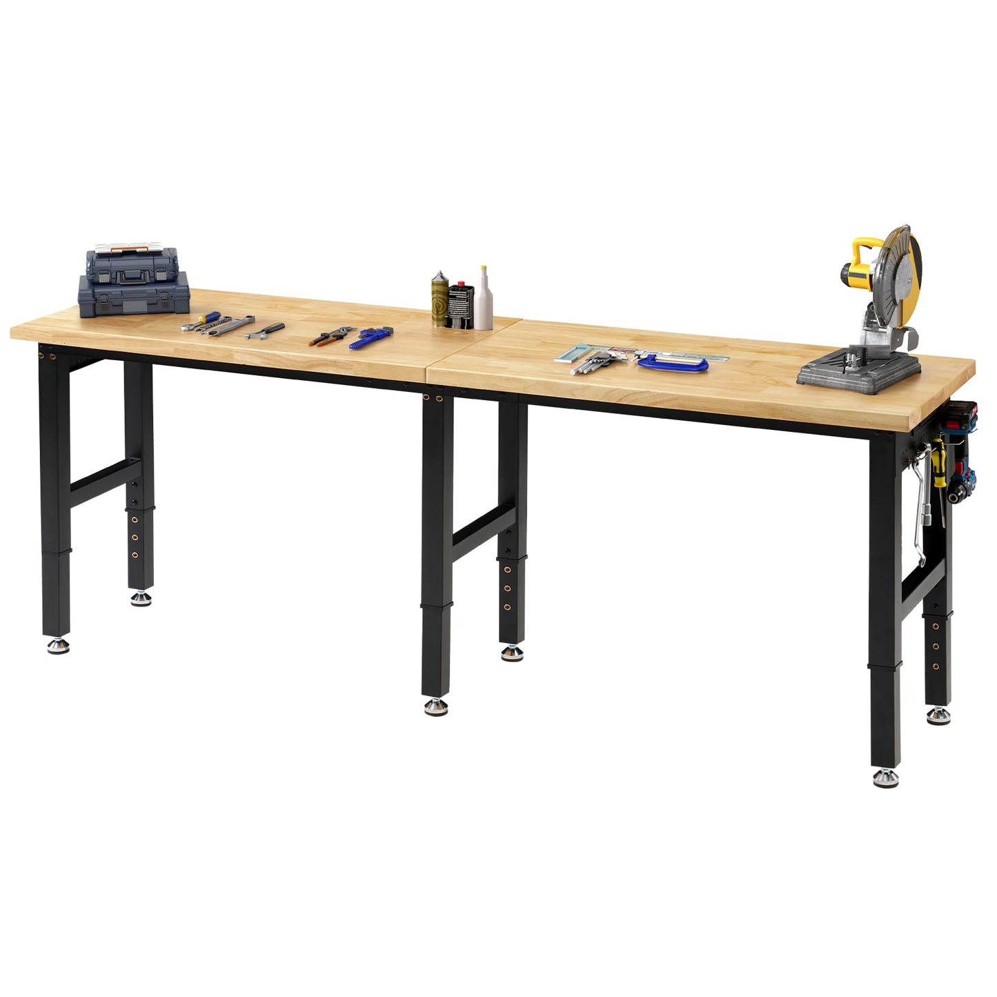 SPECRAFT 96" Adjustable Heavy Duty Workbench with 4 AC Outlet and 2 USB Ports Power Outlets, 6000 Lbs Capacity, Rubber Wood Top for Garage, Workshop, Office