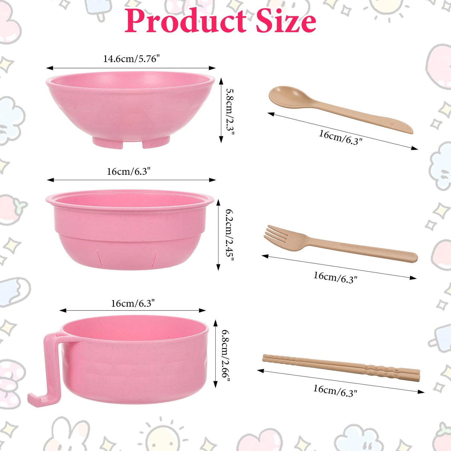 2 Sets Microwave Ramen Bowl & Noodle Cooker Bowl with Handles Strainer Spoon Chopstick Fork - Microwave Pasta Cooker, 40 oz BPA-Free Wheat Fiber Bowls for Instant Noodles, Dorm & Office Essentials